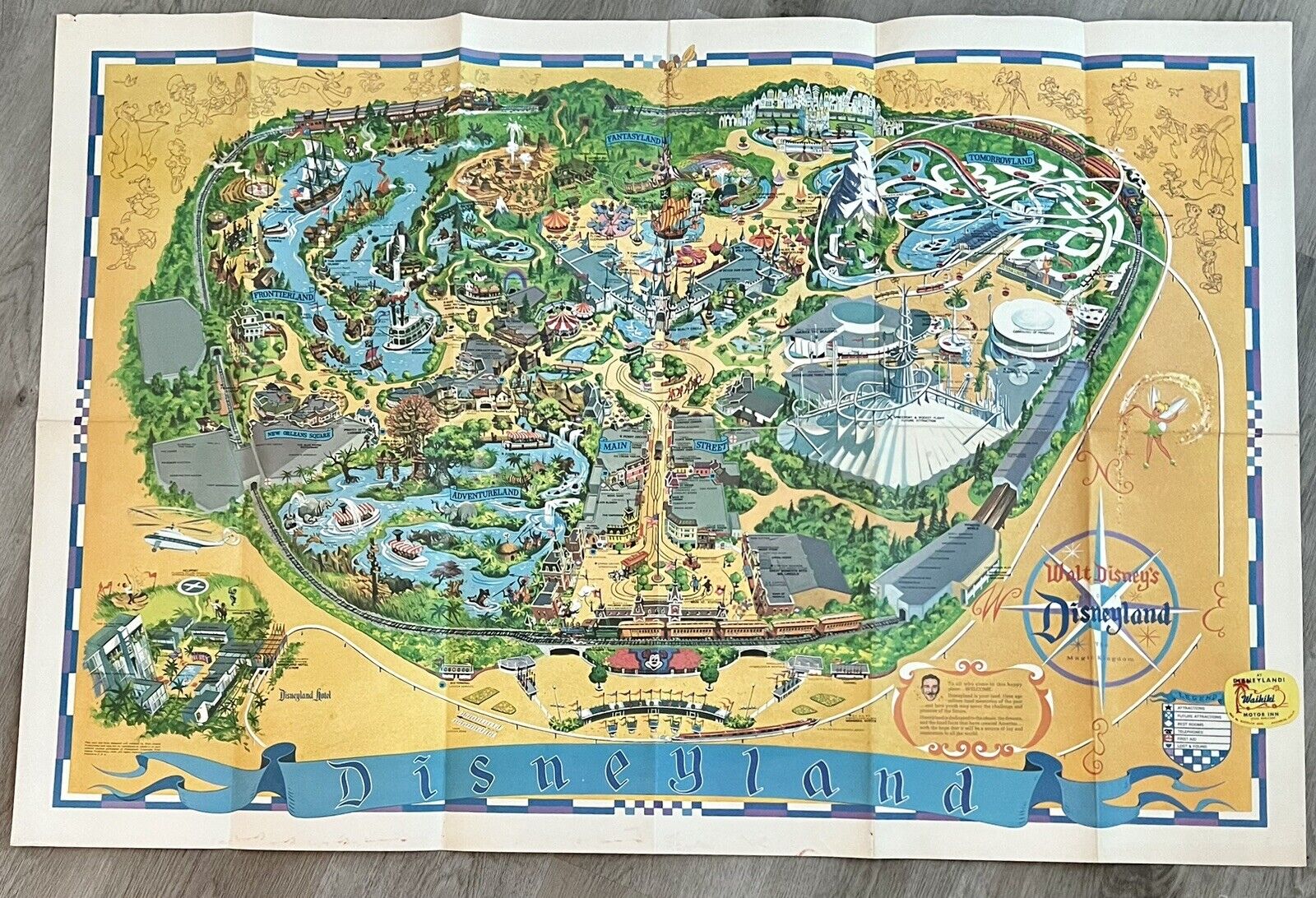 Vintage Walt Disney\'s Guide To Disneyland 1968 Map Wall Poster 30x44