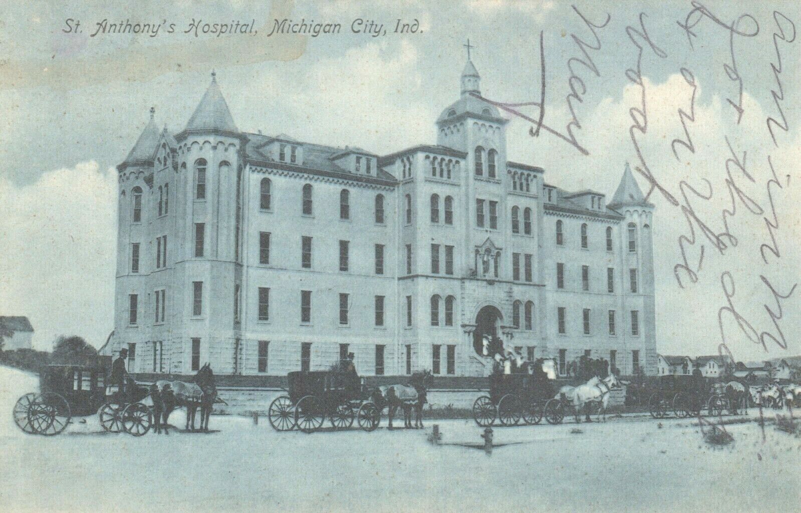 Postcard Indiana IN Michigan City St. Anthony\'s Hospital 1908