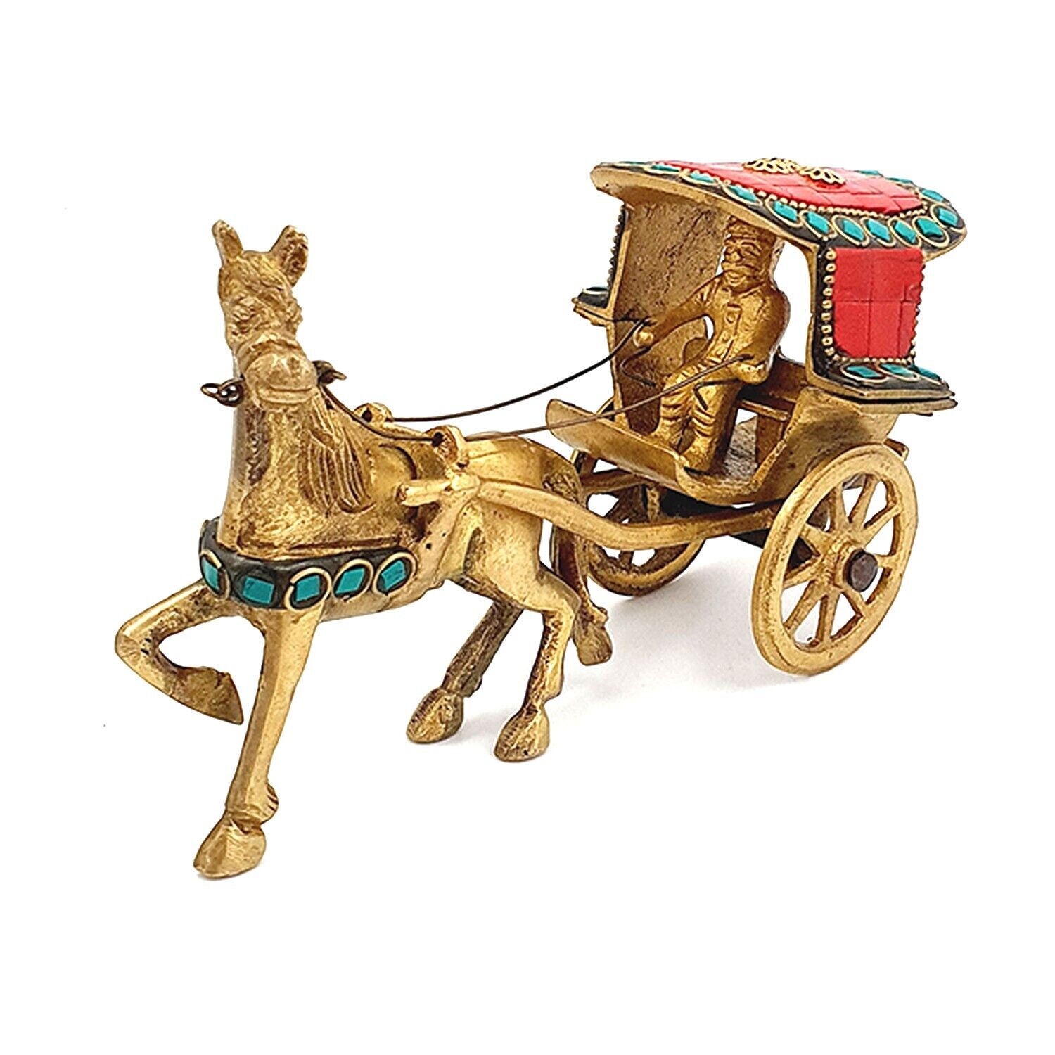 FCS Brass Idol | Vintage Horse cart (Ghoda Gadi) with Stone Work | Glossy(AG-17)