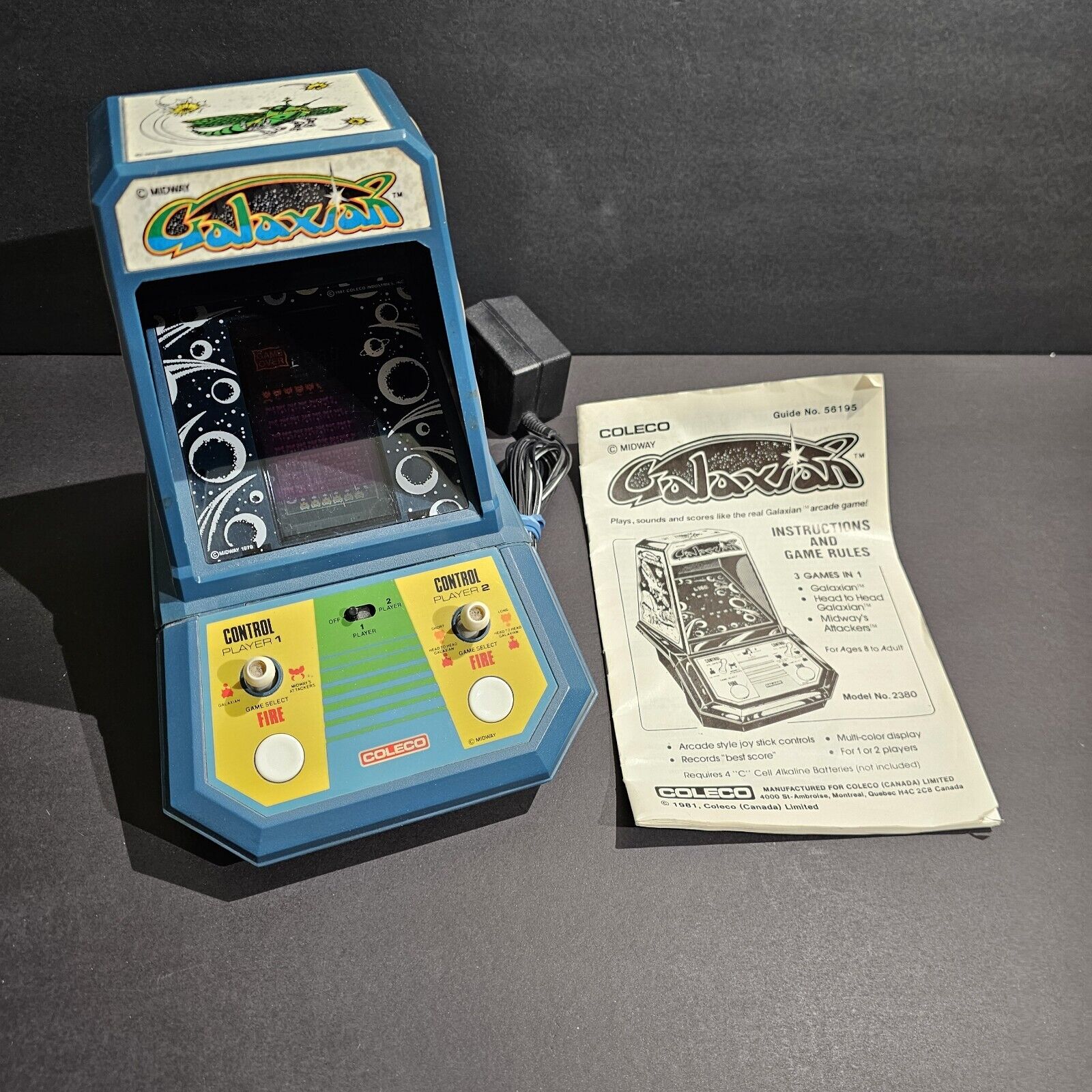 Vintage Rare Galaxian Coleco Midway Mini Tabletop Arcade Original 1981 w Manual