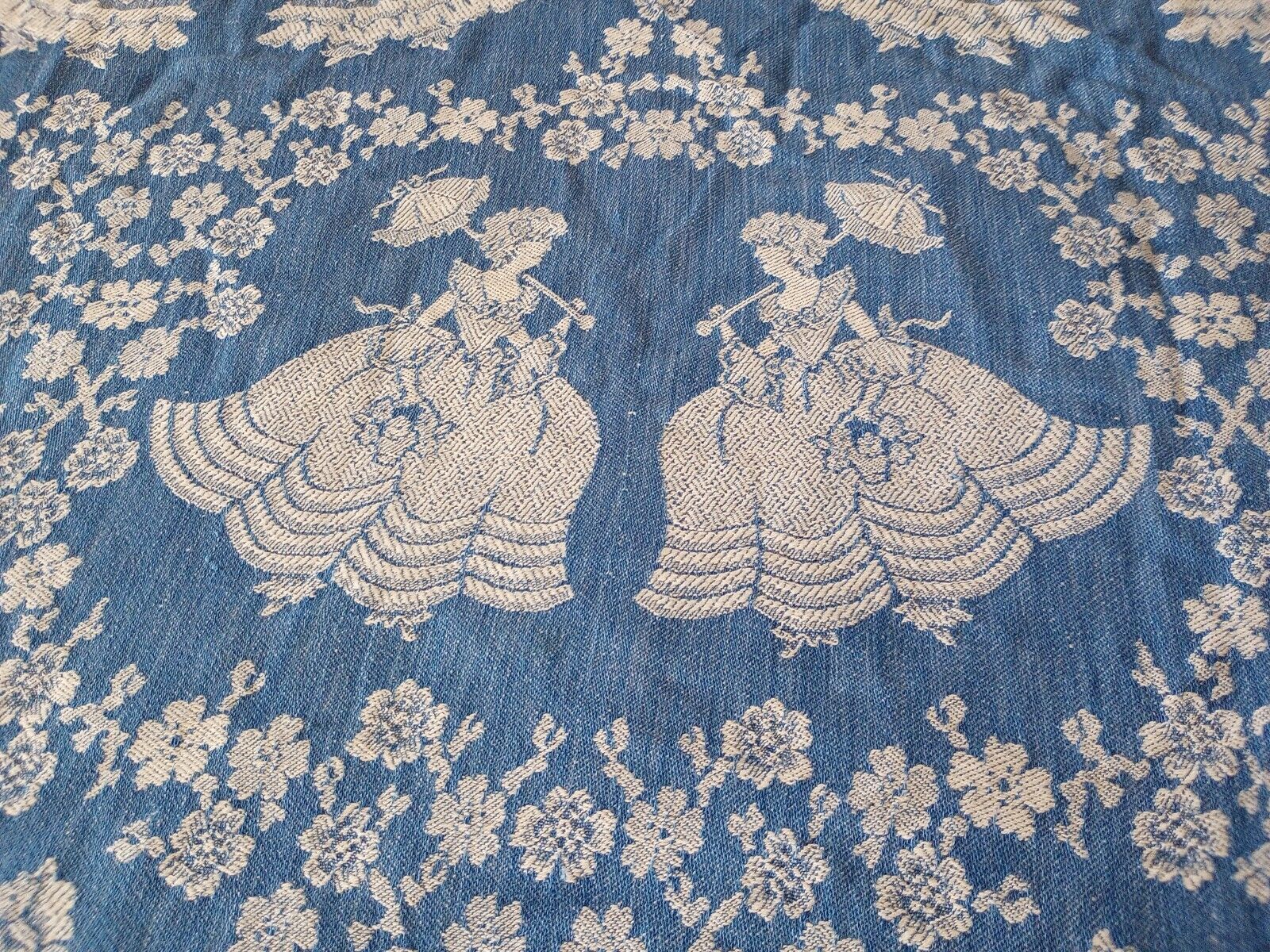Vintage Full Size Blue/ White Jacquard Victorian Ladies Bates Style Full Size...