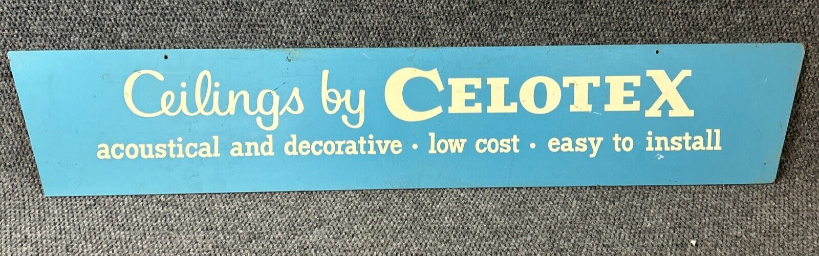 Vtg Large 48 Inch Long Advertising Sign Ceilings by Celotex Blue 50s 60s Wood