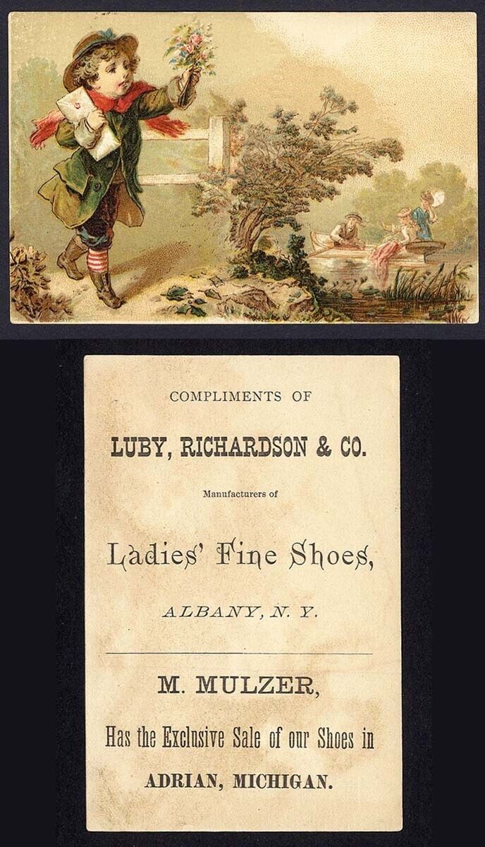 Adrian MI MULZER SHOE Victorian Trade Card 1880\'s Luby Richardson Co