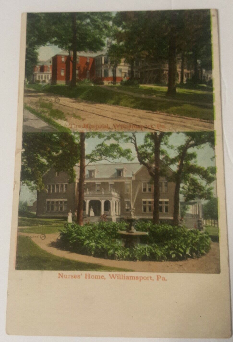 Vintage PENNSYLVANIA postcard WILLIAMSPORT HOSPITAL & NURSE\'s HOME 2 view 1911