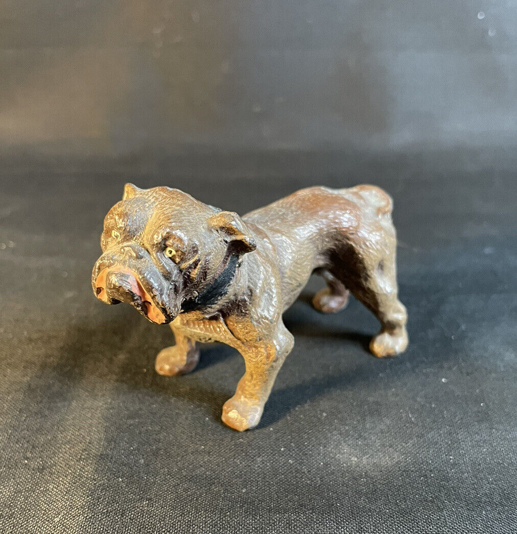 Antique Cold Painted White Metal Bulldog Figurine Germany