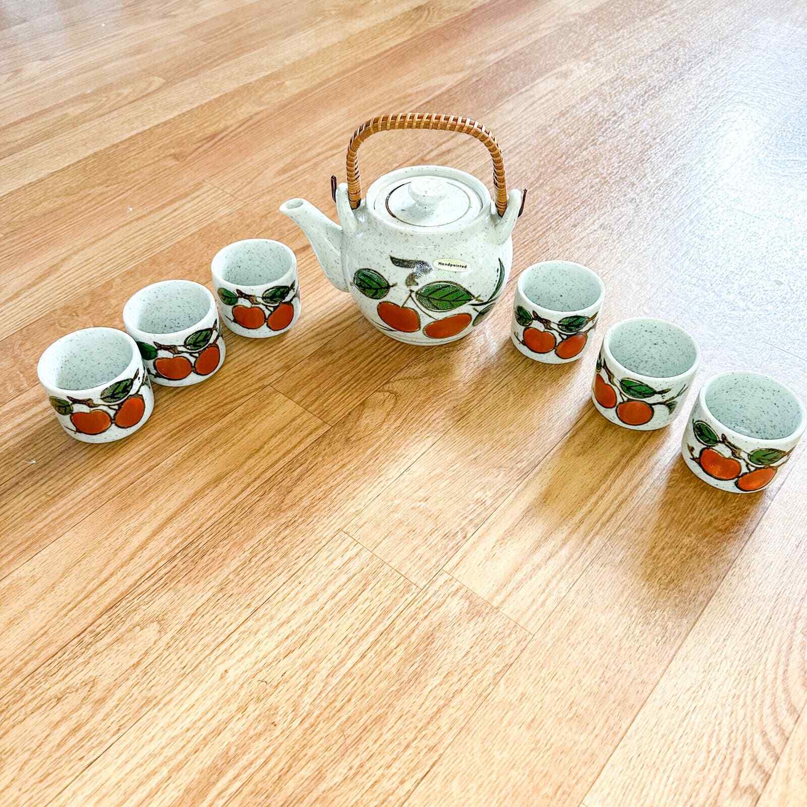 Vintage Otagiri Original Hand Crafted Pottery Cherry Tea Set 7 Piece