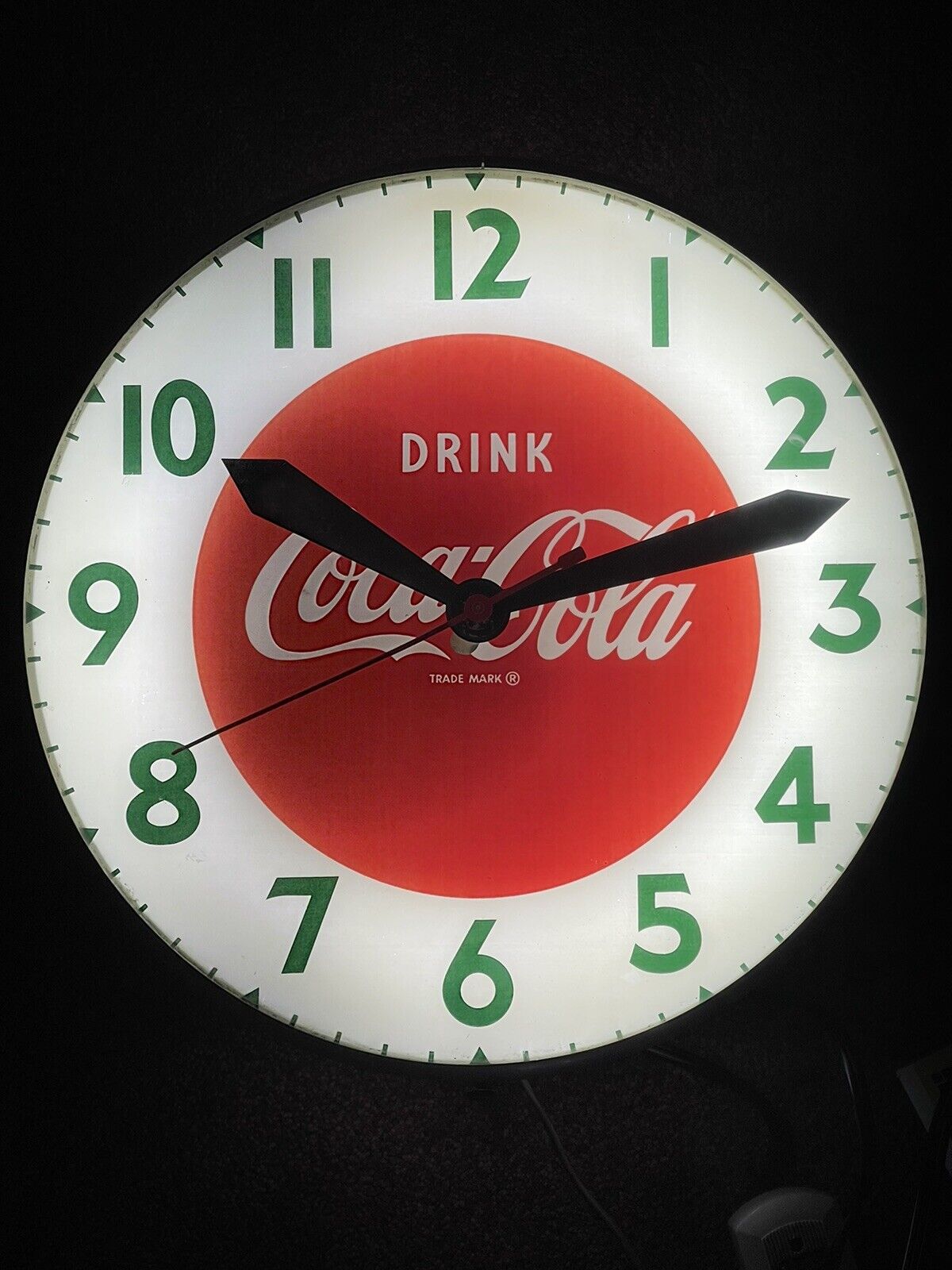 1950s Swihart Coca Cola Advertising Clock - Near Mint Works Lights Green Numbers