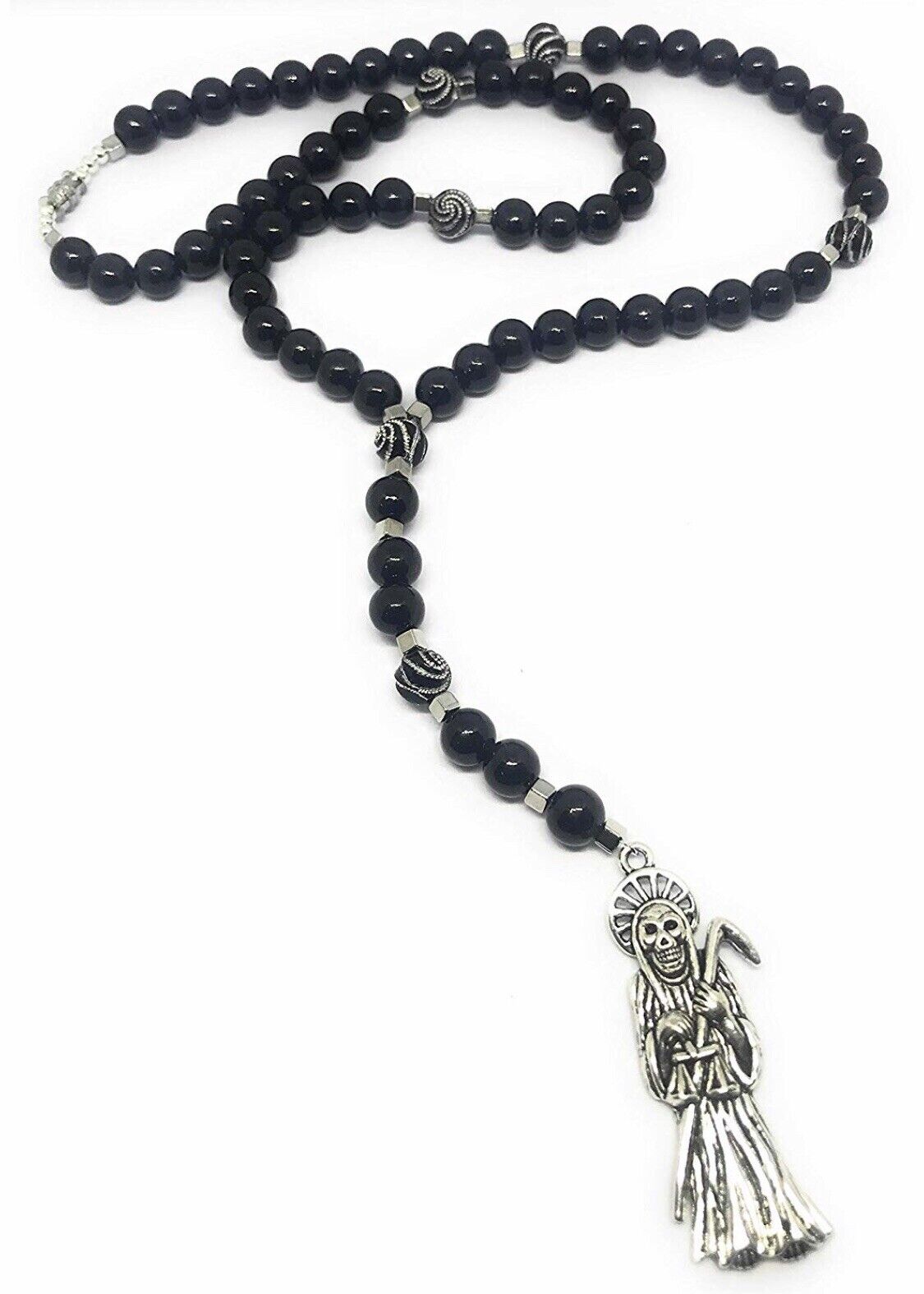 Acrylic Holy Death's Necklace Rosary Style. Collar De La Santa Muerte Acrilico E