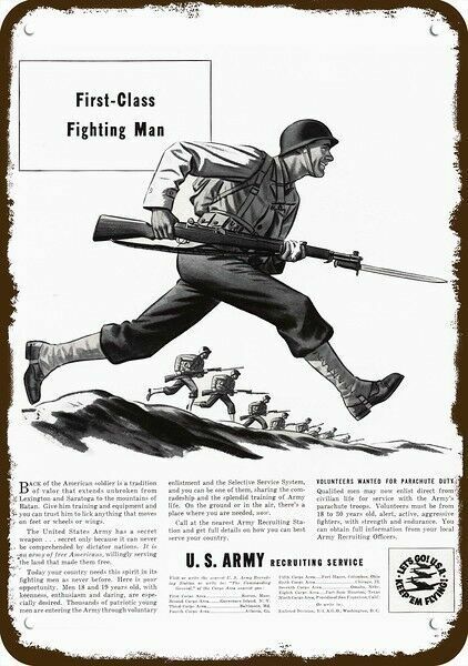1942 U.S. ARMY WWII Soldiers Fighting Man Vnt-Look DECORATIVE REPLICA METAL SIGN