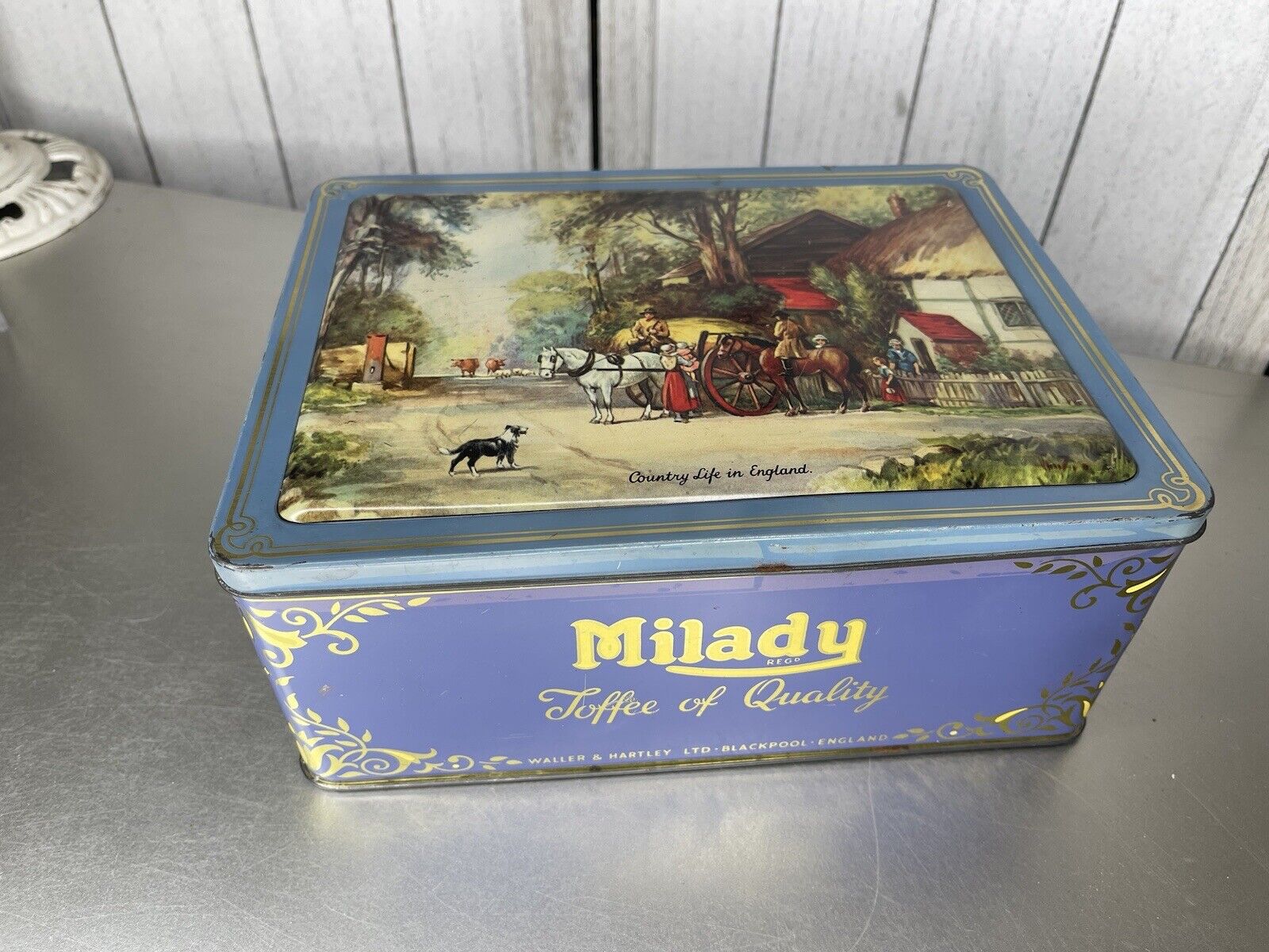 Vintage MILADY Toffee Tin Waller & Hartley Ltd MADE in ENGLAND Hinged Lid 