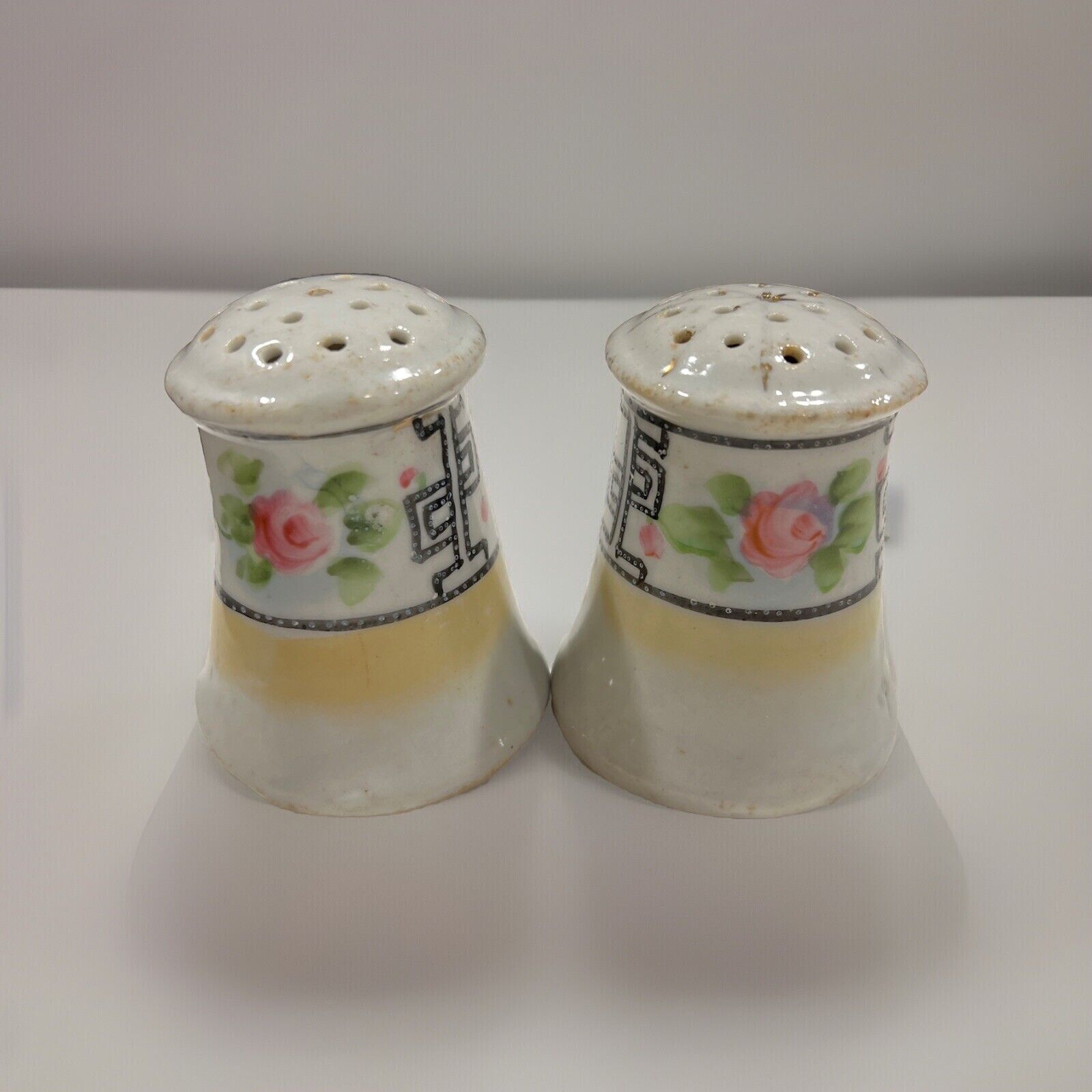 Antique Victorian Edwardian Salt Shakers Moriage Porcelain Floral Painted Japan