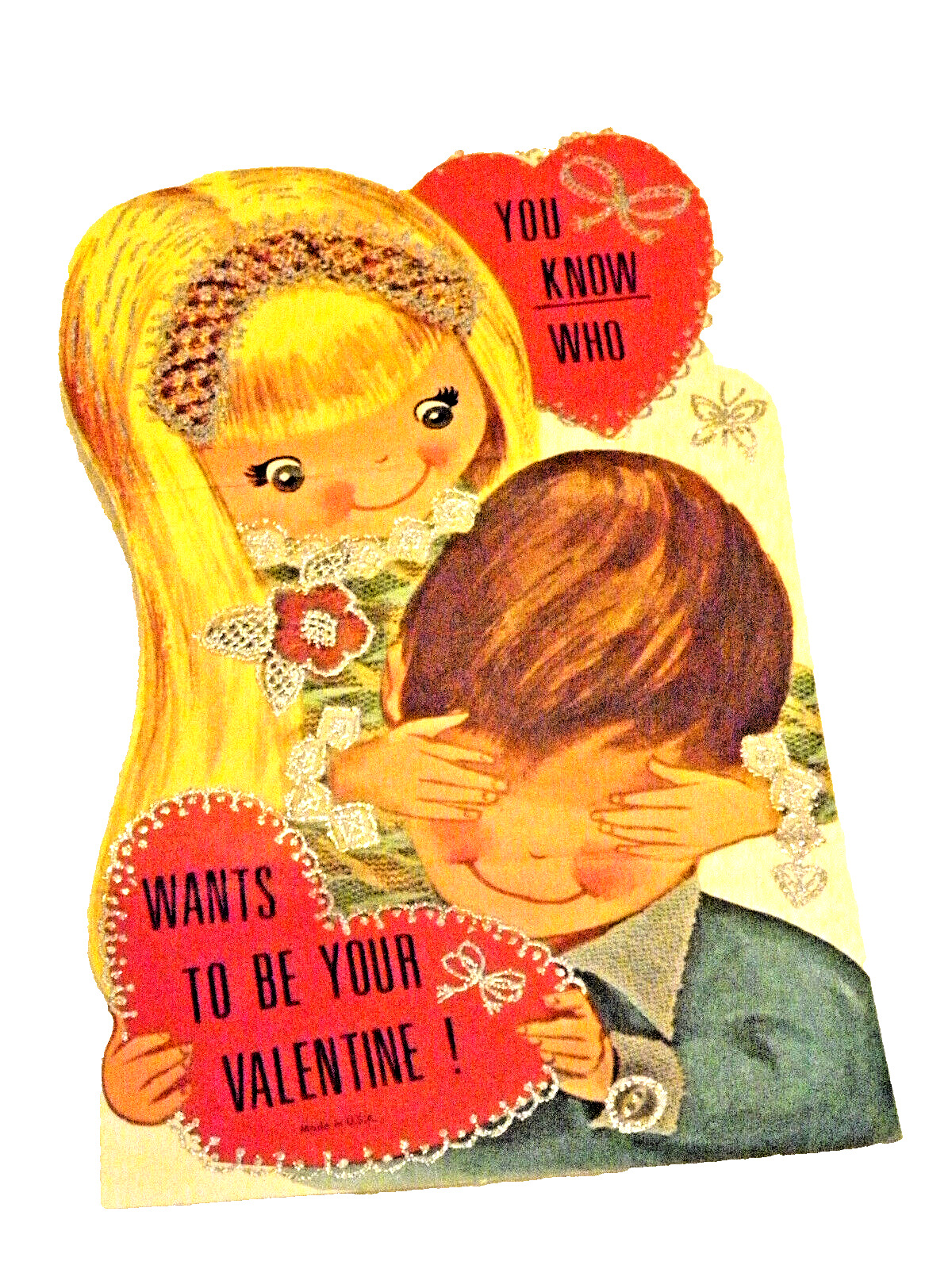 Vintage 60s/70s  Valentine Card With Sparkles 7.75\