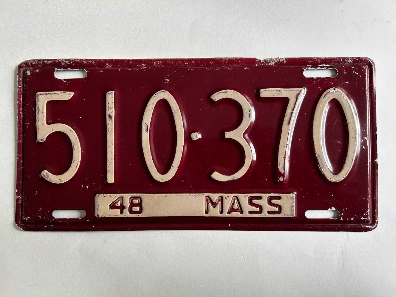 1948 Massachusetts License Plate Aluminum All Original Paint still Glossy