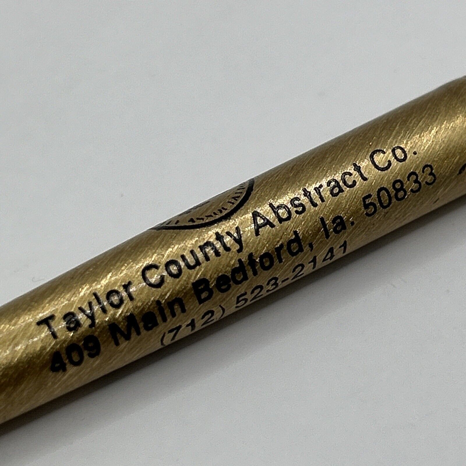 VTG Ballpoint Pen Taylor County Abstract Co. Gordon C. Hill Bedford IA