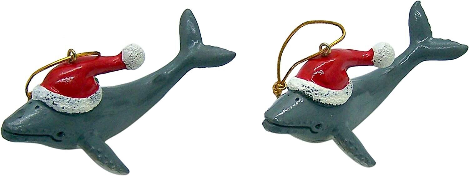 Whale in Santa Hat Christmas Ornament