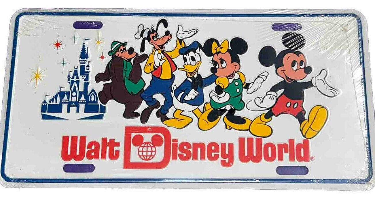 Vintage Walt Disney World Car License Plate Souvenir Metal Brer Bear Mickey New