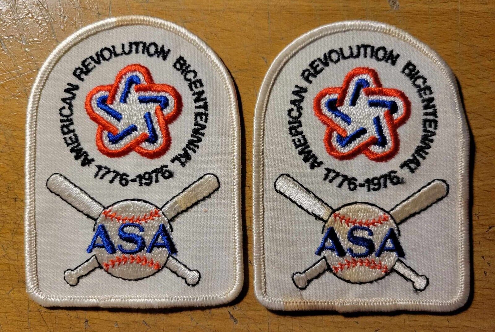 2 American Revolution Bicentennial 1776-1976 ASA Baseball Patches UNUSED