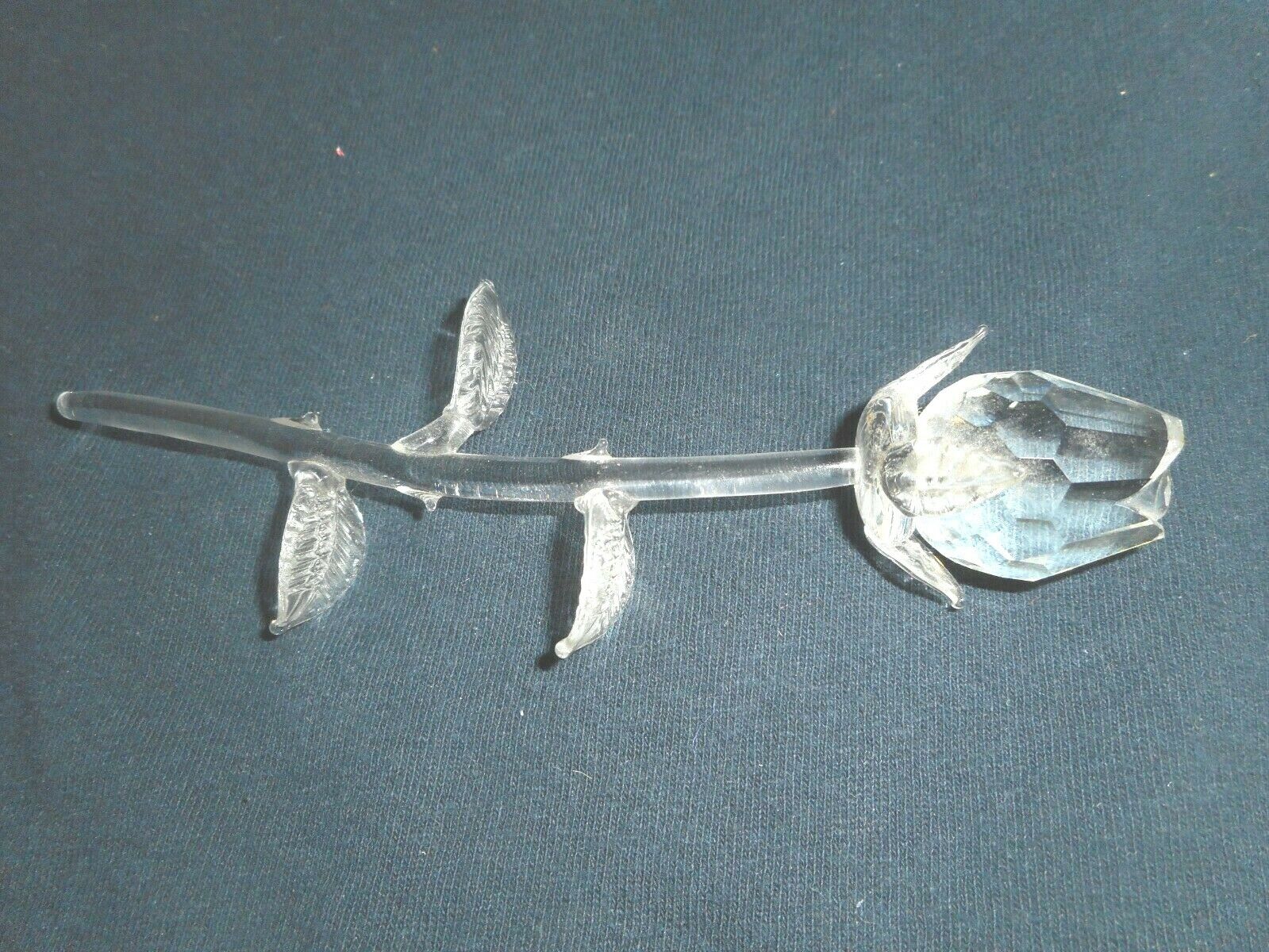 Glass Rose Clear Crystal Beveled Closed Flower & Leaves Sweetheart Love 5 1/2\