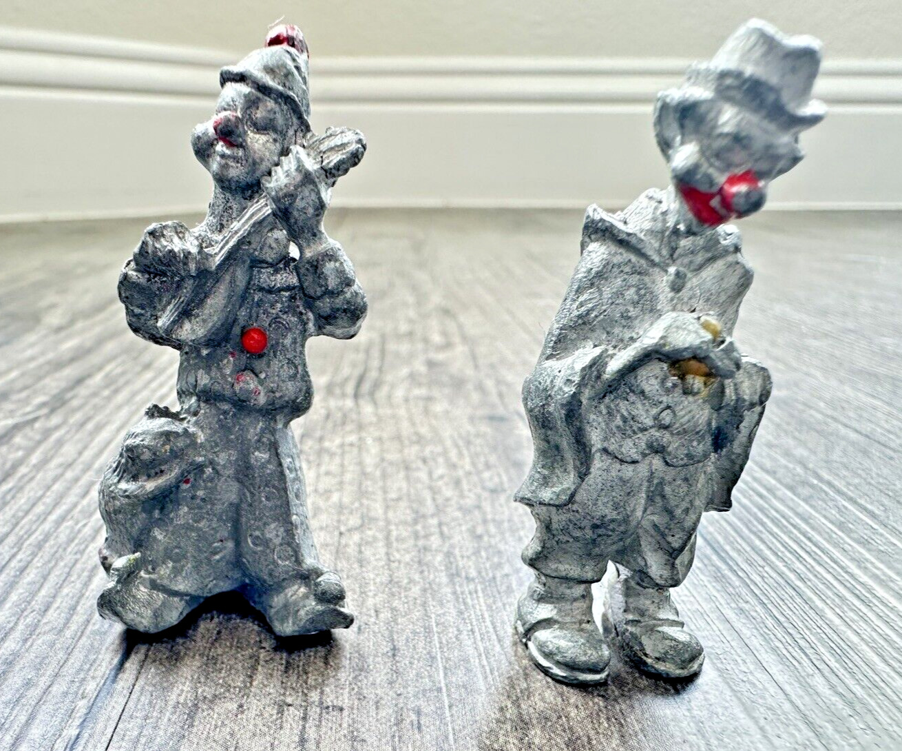 Vintage Miniature Pewter Circus Clown Figurines Collectible Set of 2