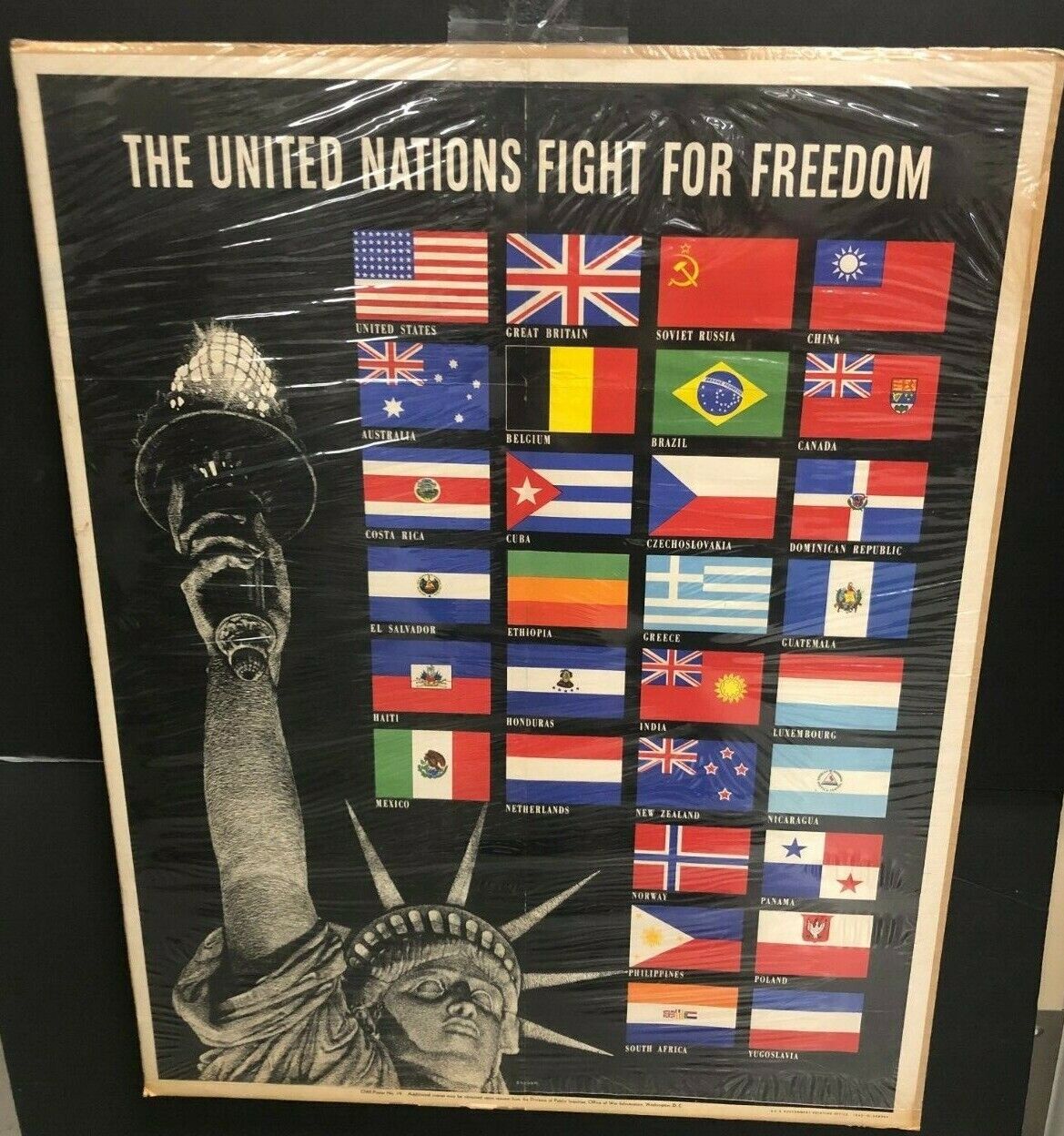 1942 WORLD WAR II WWII POSTER *UNITED NATIONS FIGHT FOR FREEDOM* 28X22\