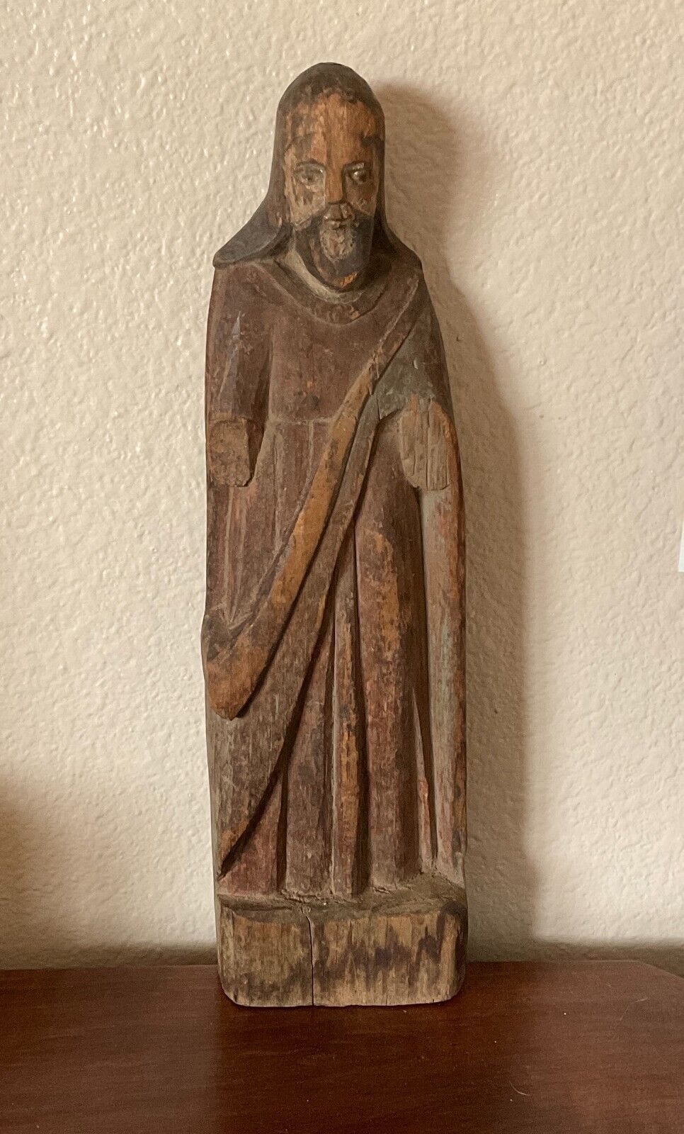 Antique Carved Wood  Santos Statue 15.5” Tall