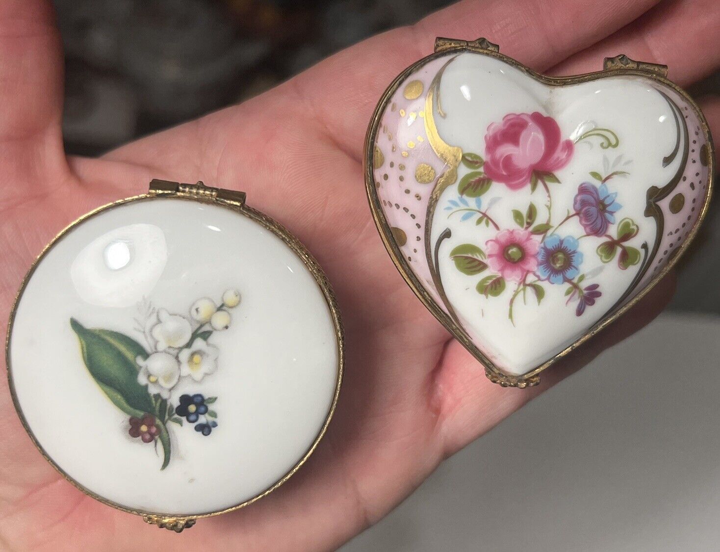 2 Vintage Limoges France Trinket Boxes Heart w/ Roses & Malbec w/ Bouquet
