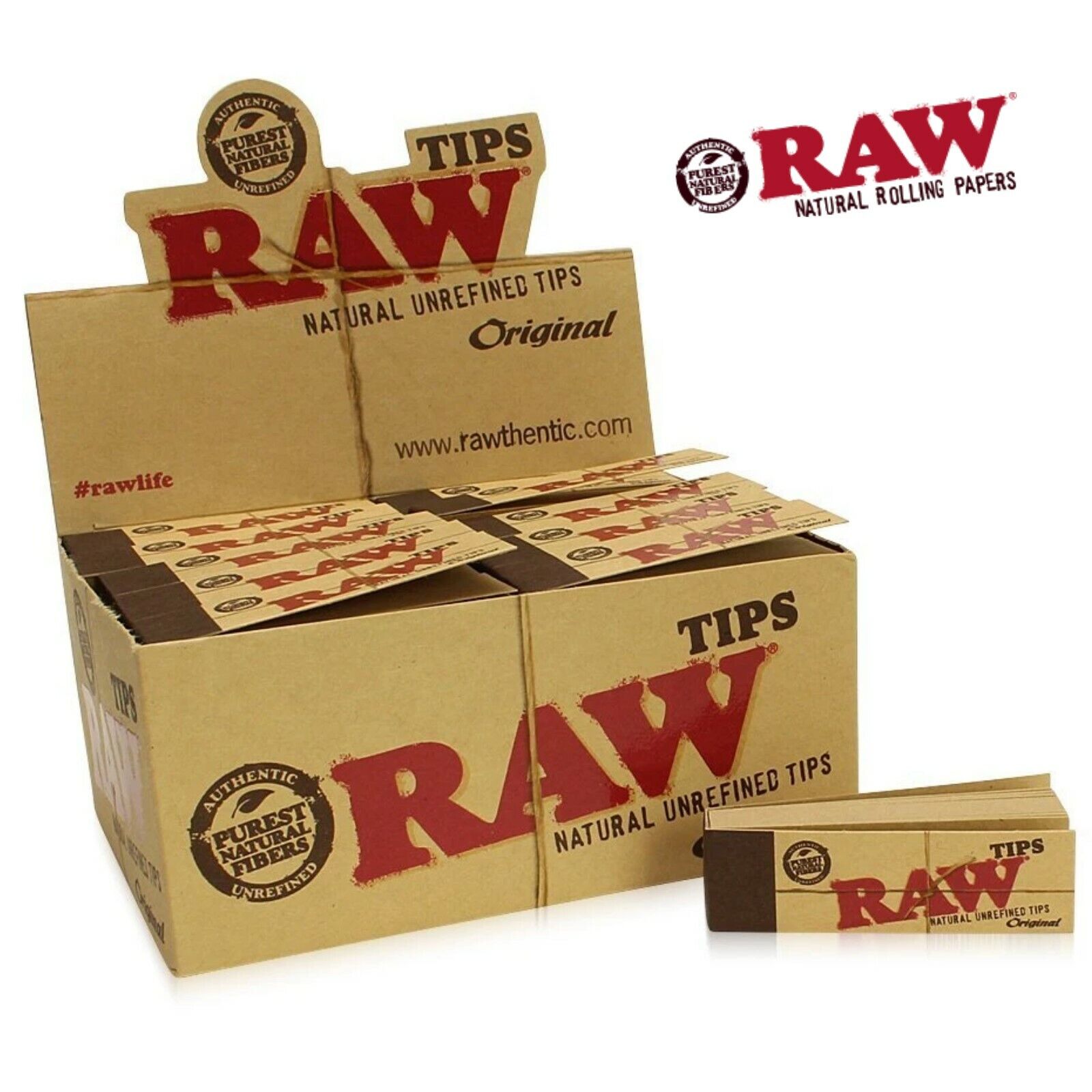 RAW Original Natural Unrefined Tips 50 Booklets (50 Tips per Pack) FULL BOX