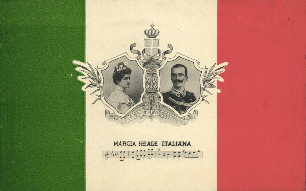 italy, King Vittorio Emanuele III, Queen Elena, National Flag (1900s) Postcard