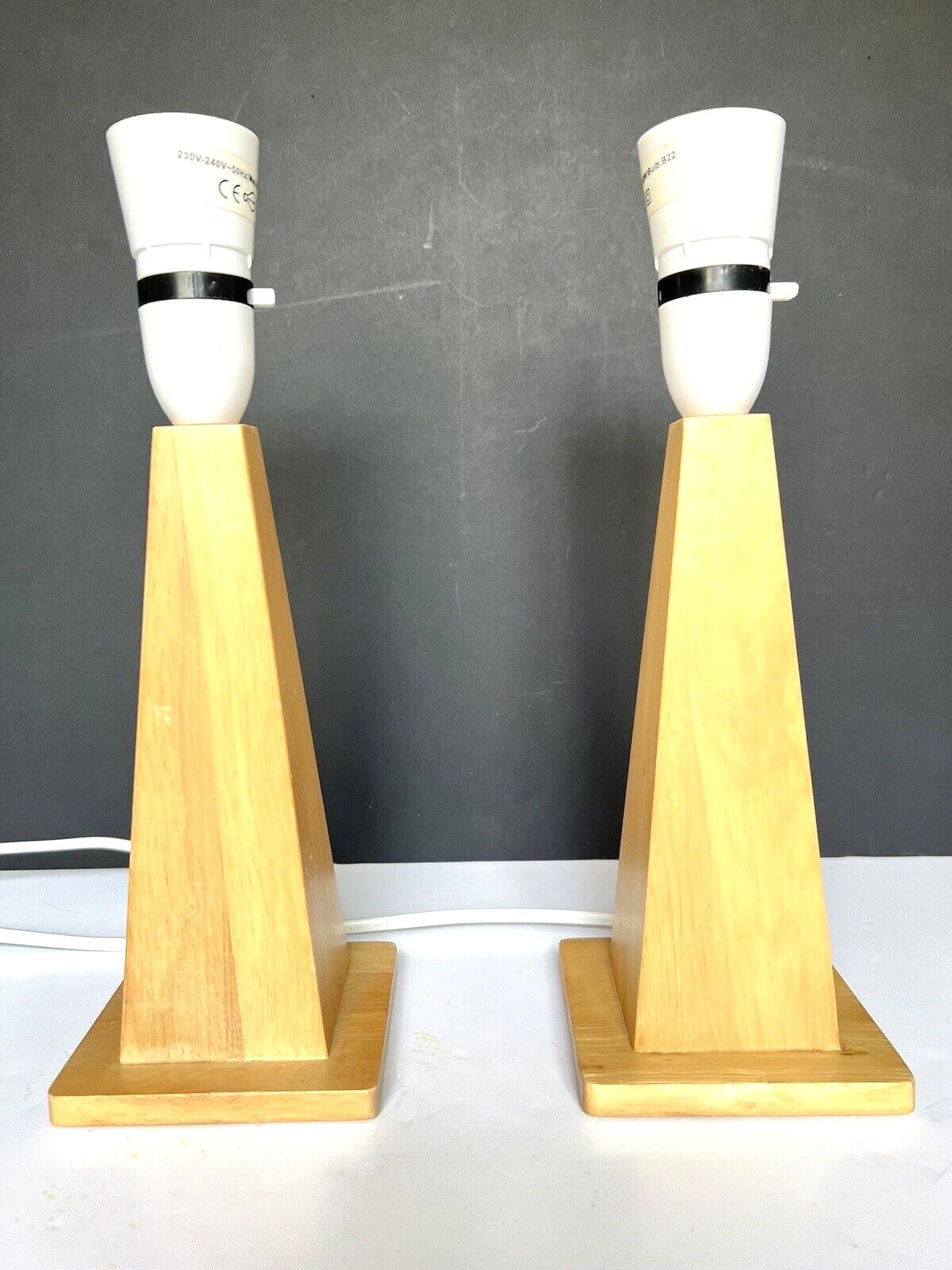 Pair Vtg 90s Wooden Pyramid Bedside Table Lamps Fully working