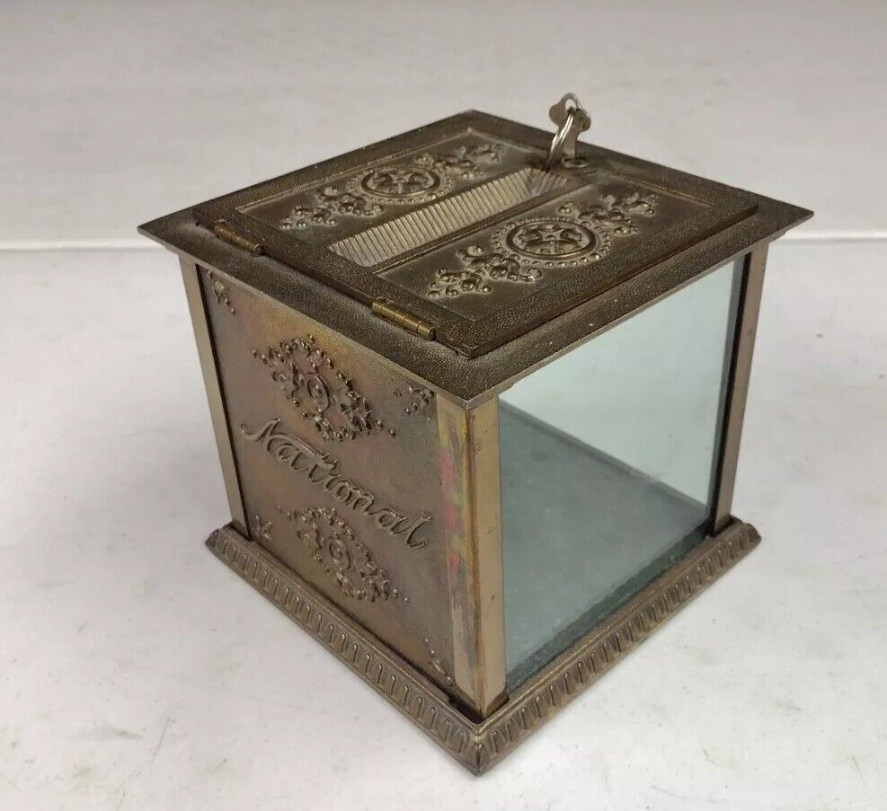 Antique Brass National Cash Register Receipt Box W/ Key