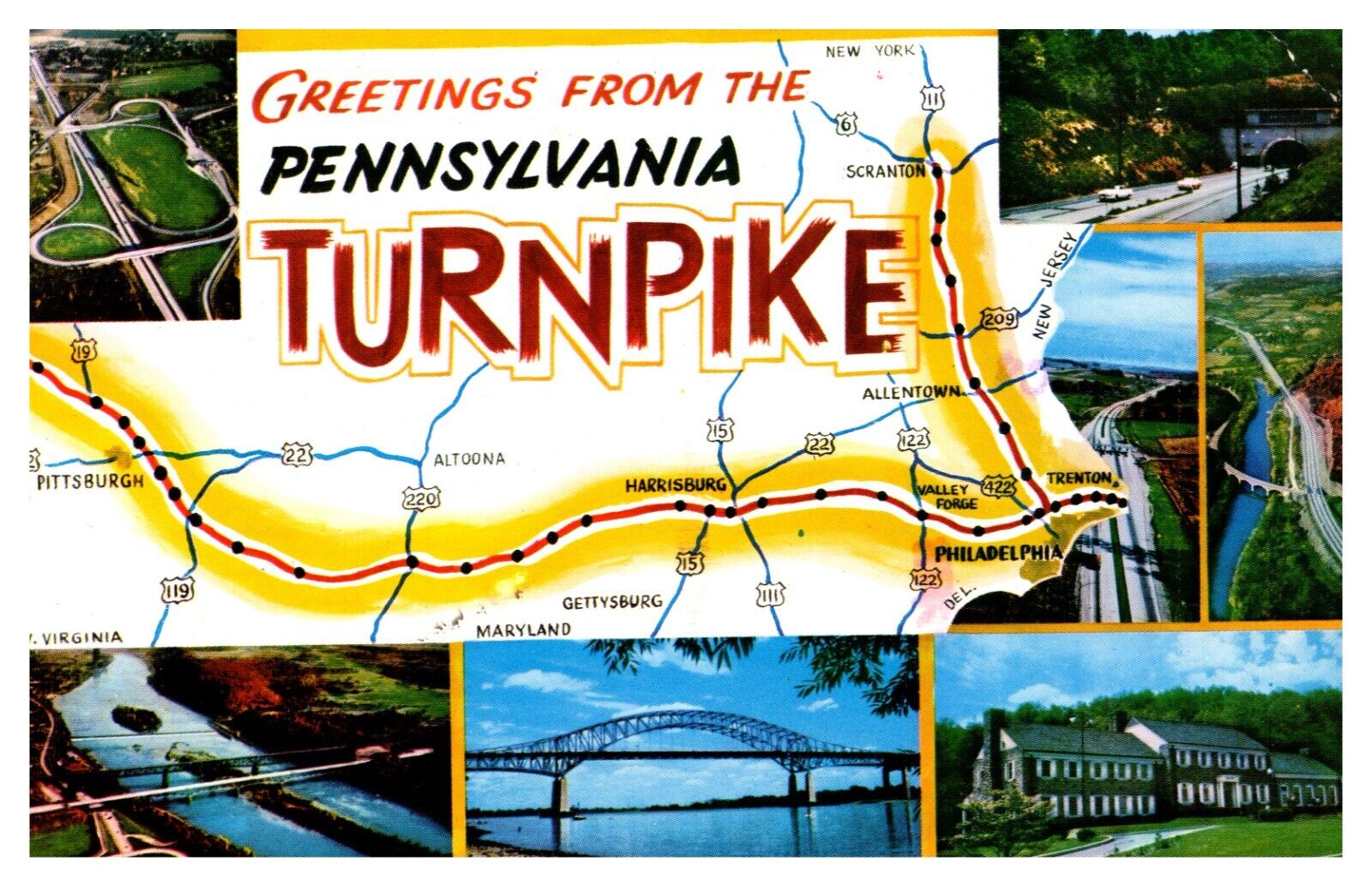Greetings From  the Pennsylvania Turnpike  Multi-View Postcard   # 563