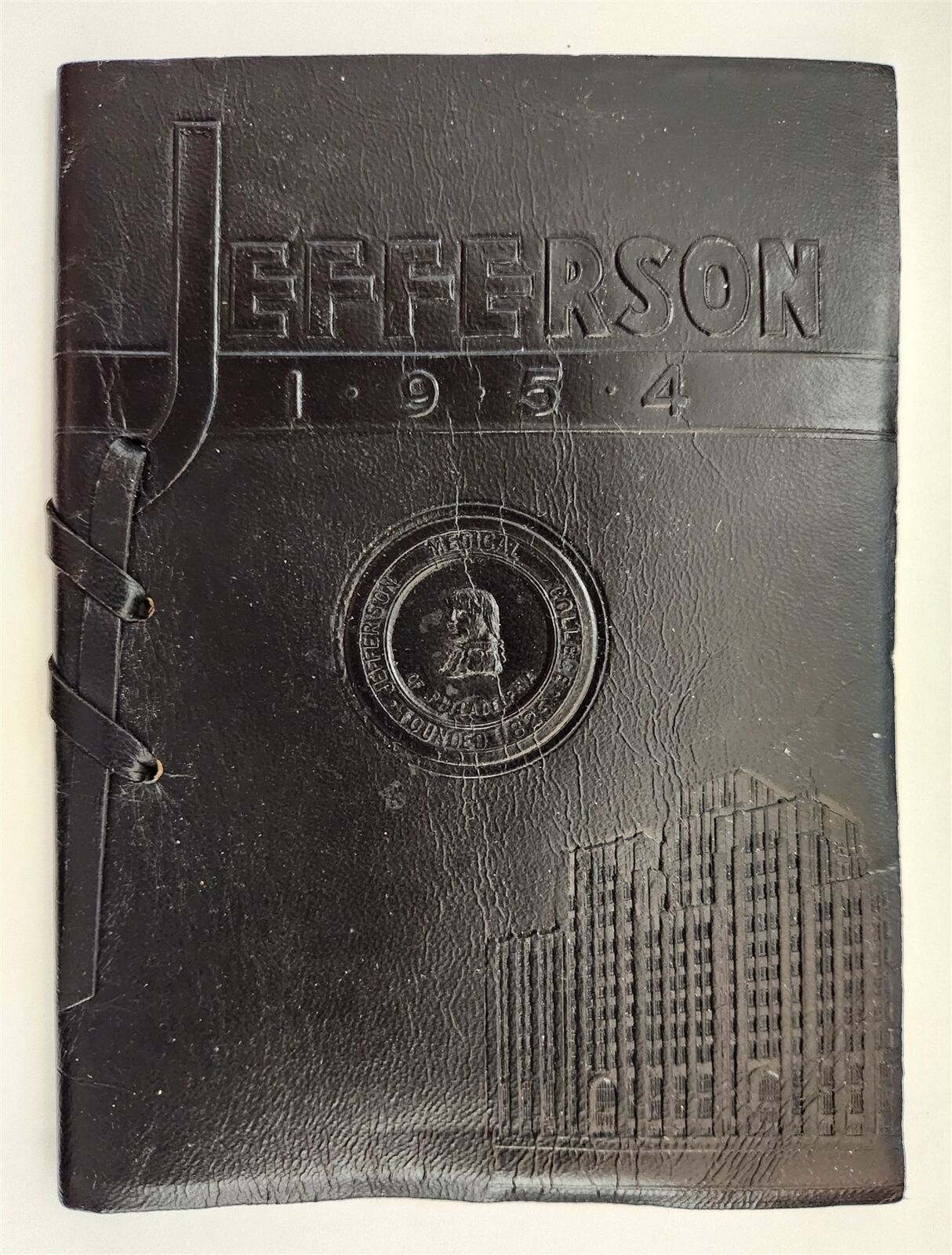 1954 vintage JEFFERSON MEDICAL COLLEGE leather COMMENCEMENT PROGRAM booklet