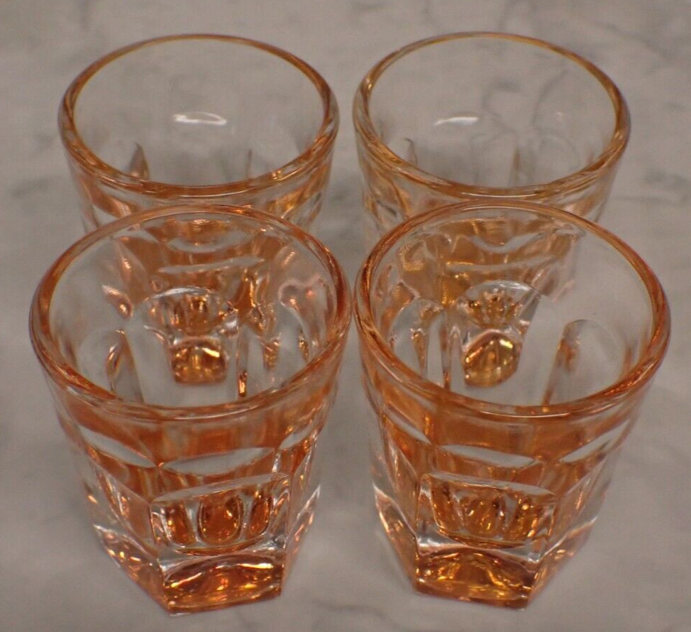Lot of 4 Vintage Clear & Iridescent Orange Bottom Shot Glasses