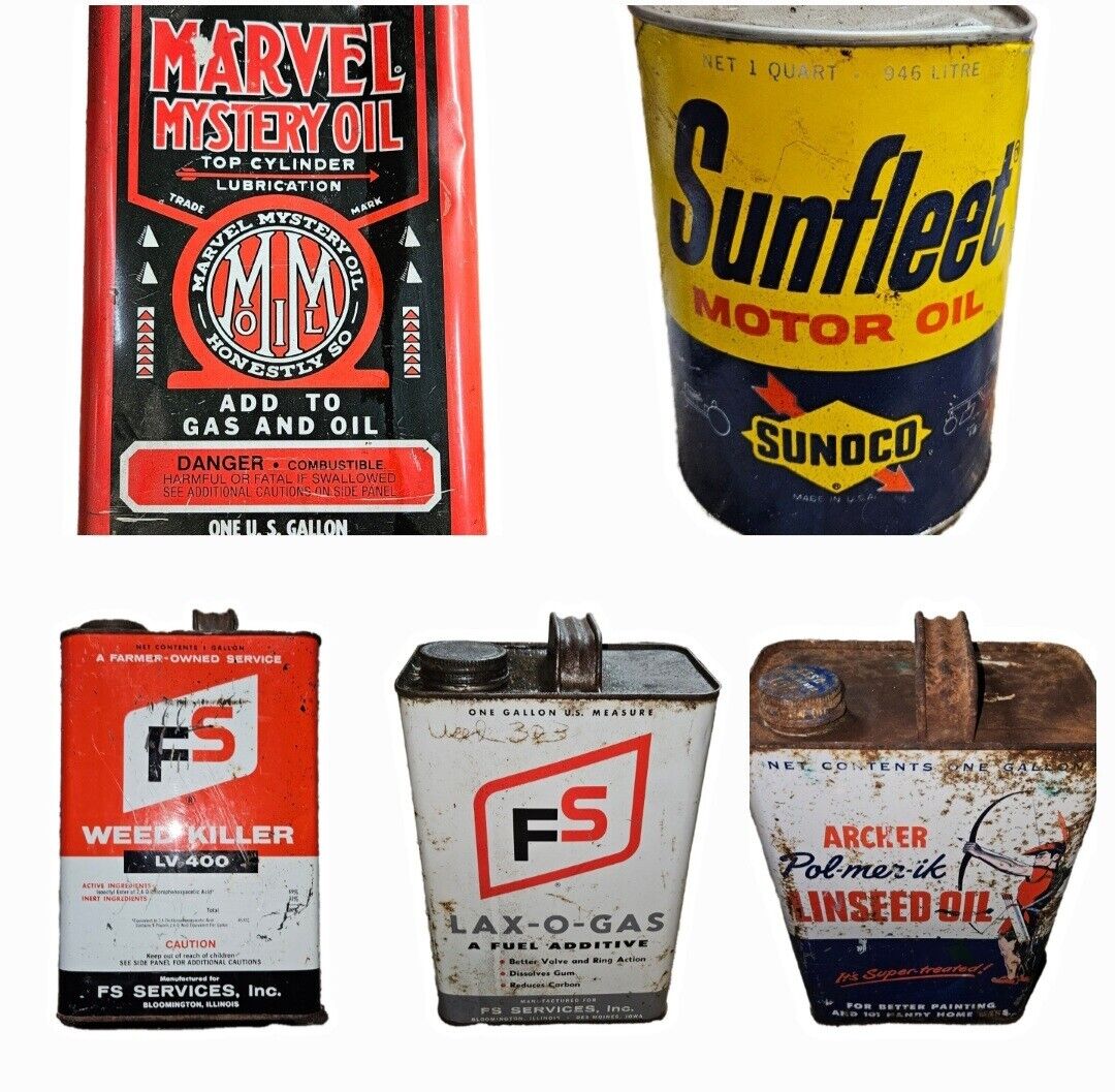 Various Vintage Metal Oil/Gas/Chemical Cans 