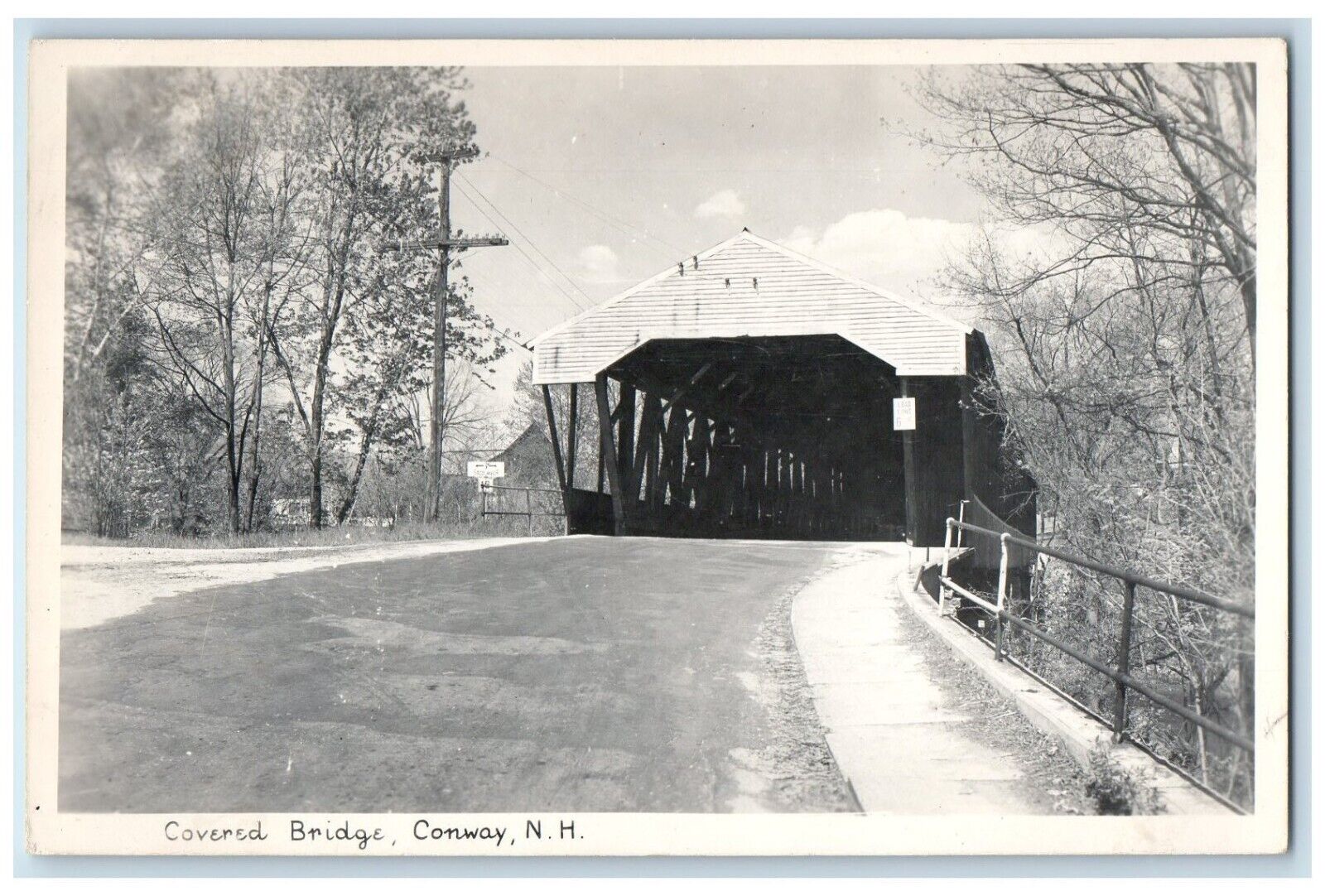 c1940's Covered Bridge Conway New Hampshire NH Vintage RPPC Photo Postcard