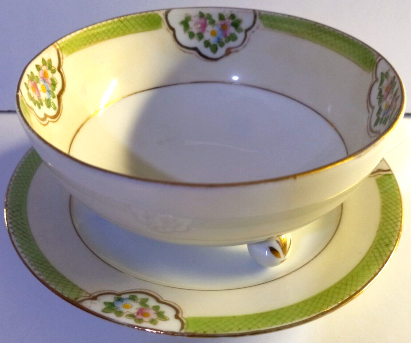 Vintage Nippon Porcelain Rice Bowl or Tea Bowl & Saucer 4.5 in. Diameter