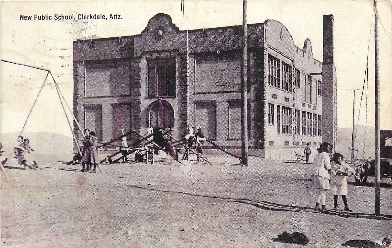 Postcard 1918 Arizona Clarkdale Yavapai Public School swings seesaw AZ24-4338