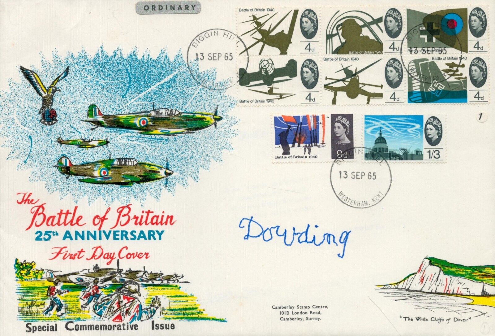 WW2 RAF ACM Lord Hugh Dowding Signed Ultra Rare 1965 Battle Of Britain FDC