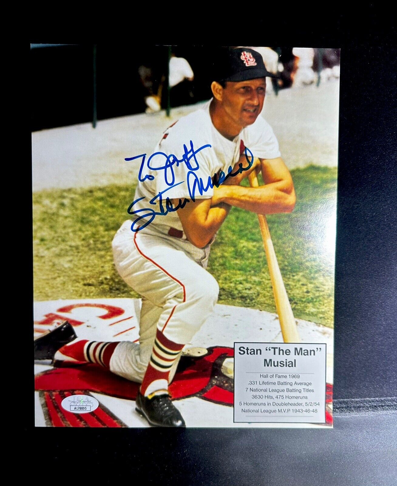 Stan Musial Signed Baseball 8x10 Photo Inscribed Auto St Louis Cardinals JSA COA
