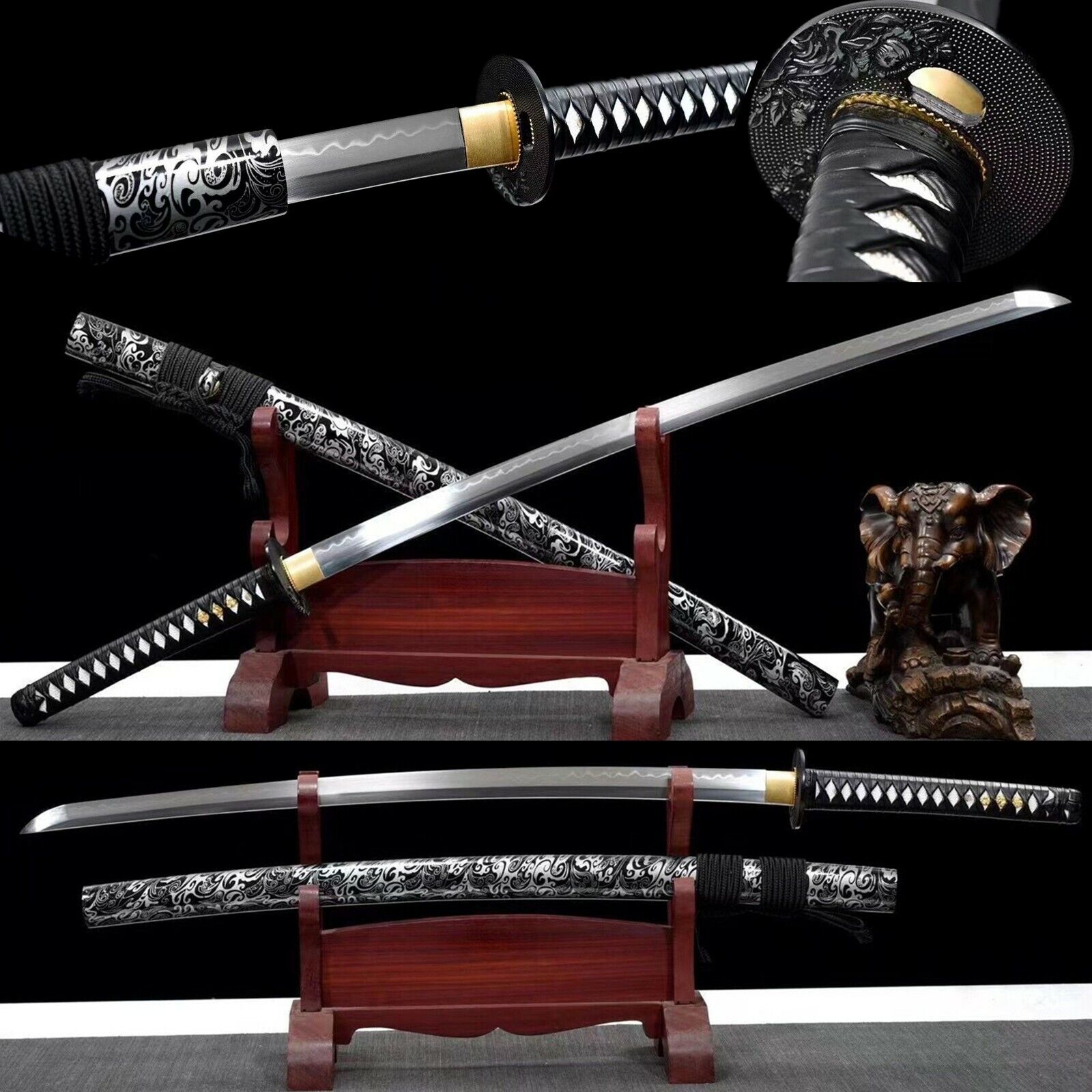 Handmade T10 Steel Clay Tempered Japanese Samurai Katana Full Tang Sharp Sword