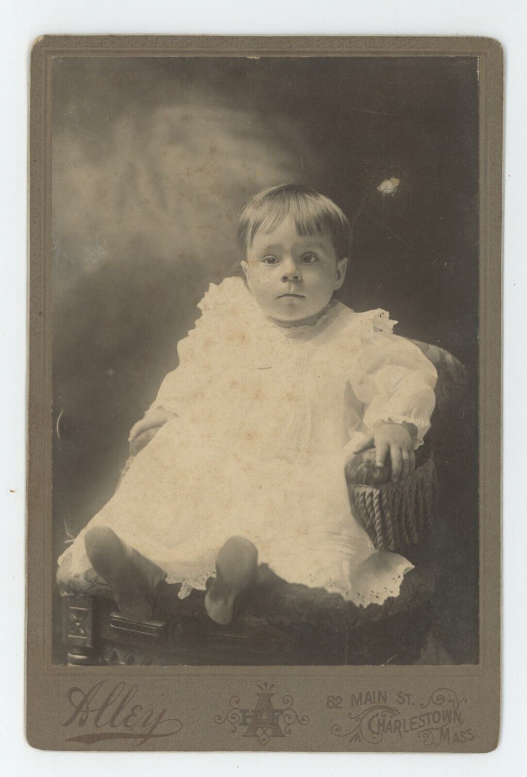 Antique Circa 1880s Cabinet Card Down Syndrome Child Alley Charlestown, MA