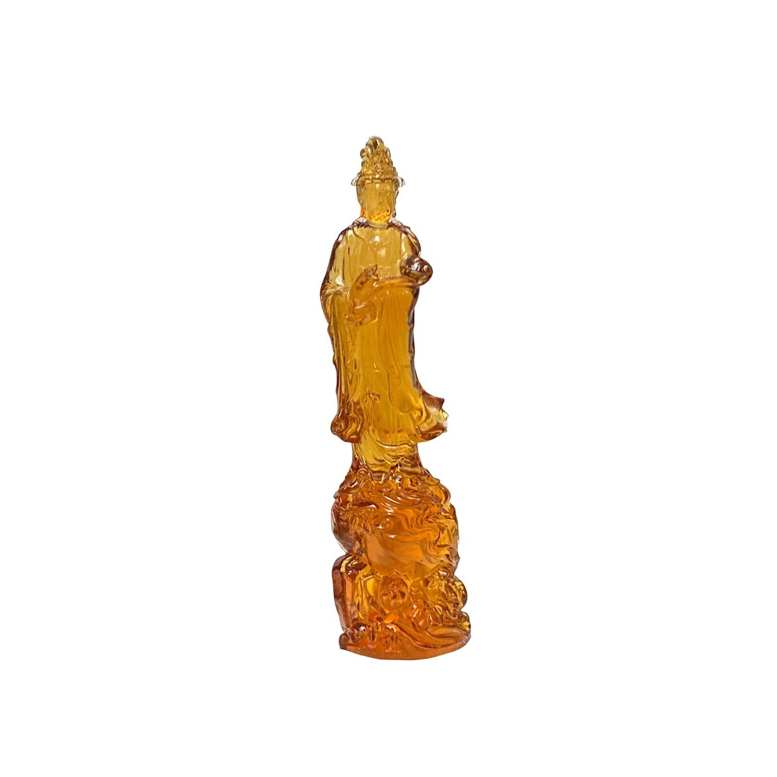 Orange Crystal Glass Standing Ru Yi Bodhisattva Kwan Yin Statue ws3661
