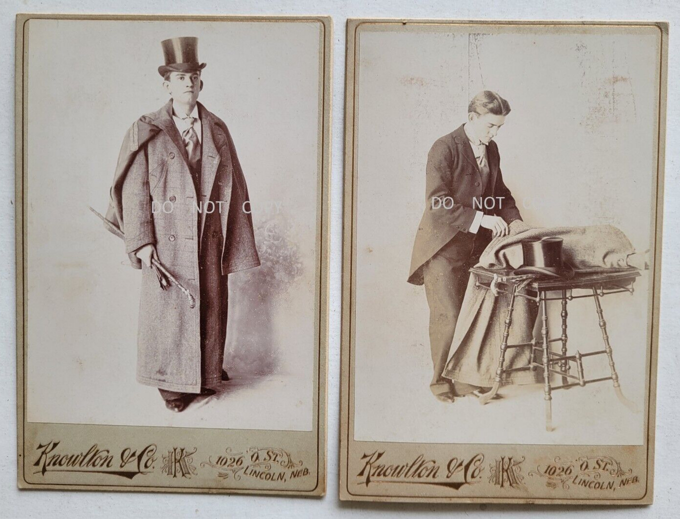 1880\'S CABINET CARD PHOTOS...MAGICIAN PERFORMING MAGIC TRICK LINCOLN NEBRASKA