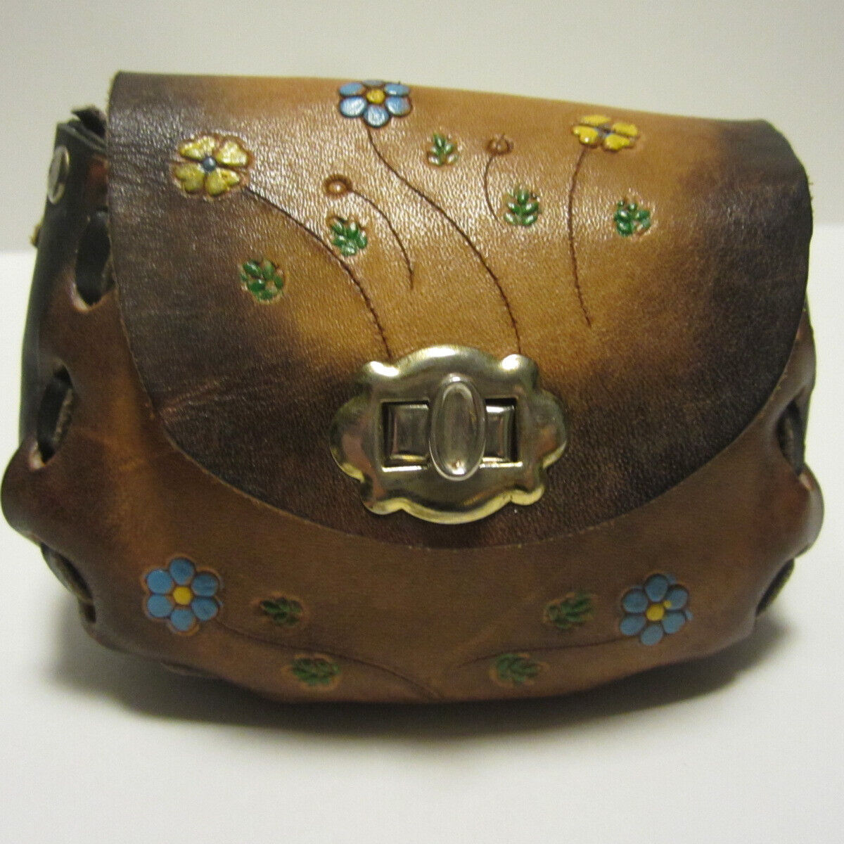 Vintage 70's Tooled Leather mini Saddle Bag Boho Hippy Handcrafted pouch Mexico