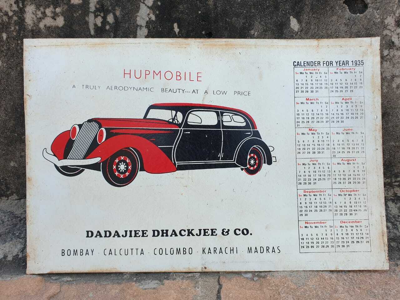 Original 1935\'s Old Antique Vintage Very Rare Vintage Car Adv. Tin Sign Board