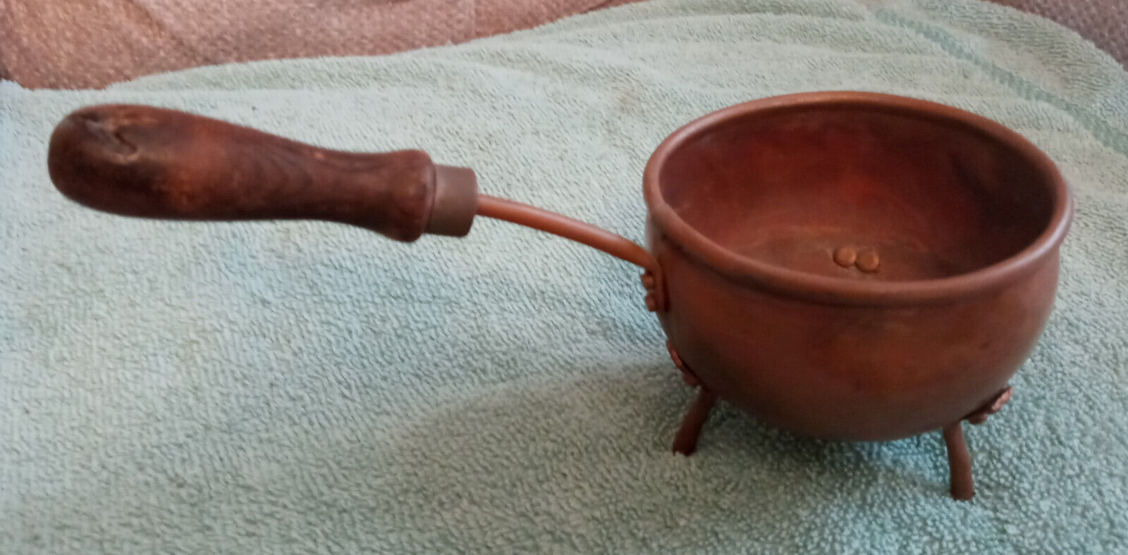 Vintage 3 Legged Copper Pot with Wooden Handle
