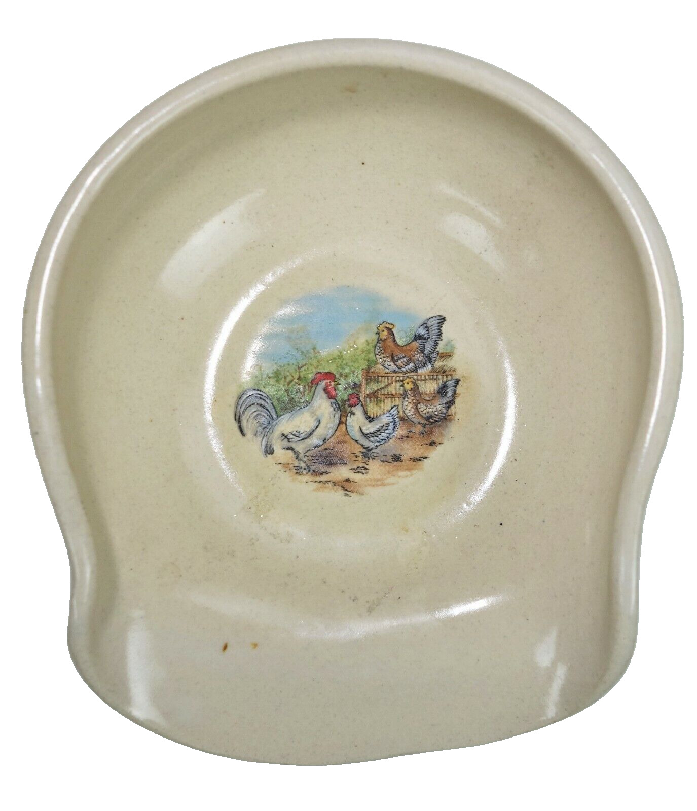 Marshall Pottery Stoneware Spoon Rest Chickens Hen Rooster Flock Farm Country 