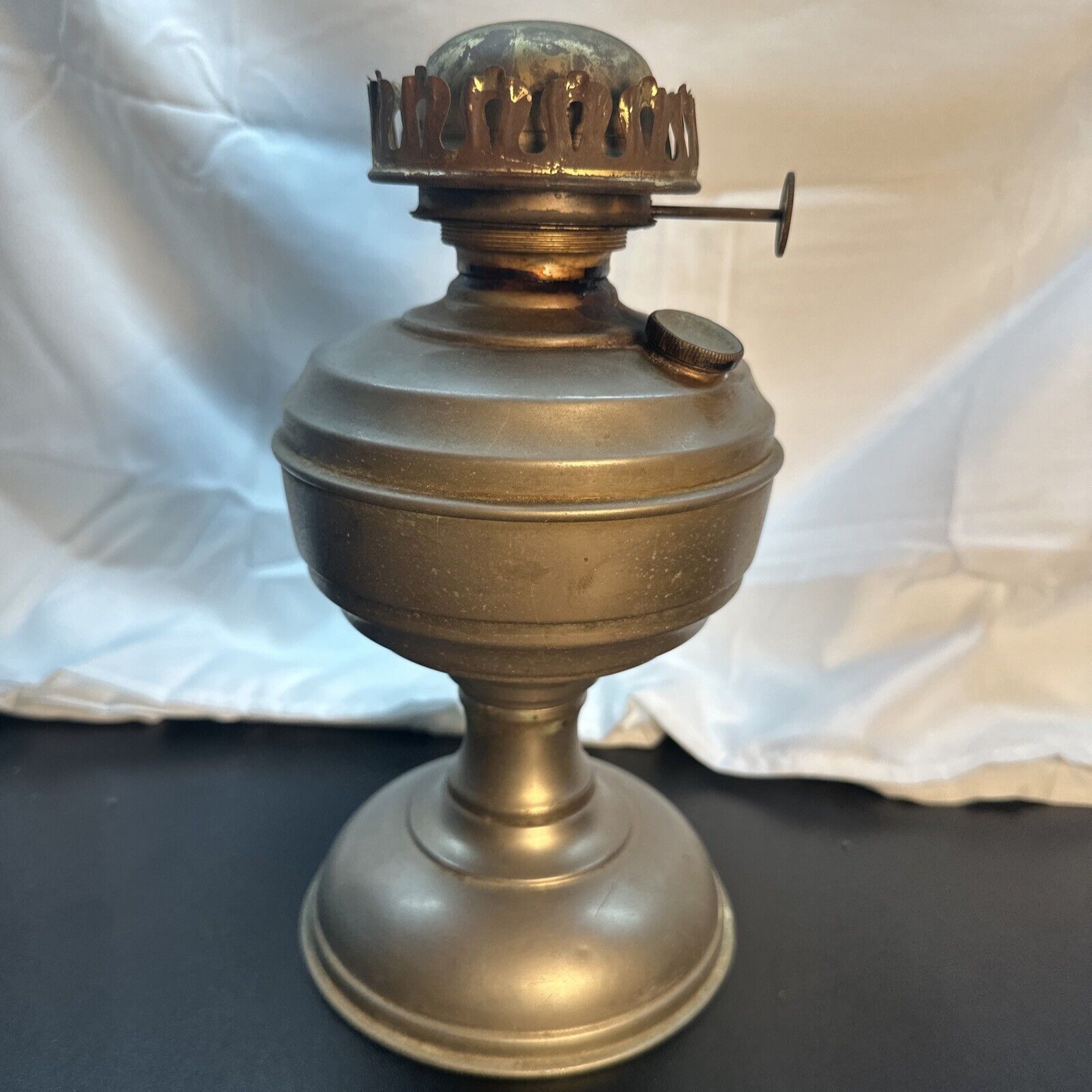 Antique Old Brass Kerosene Table Lamp Wick Burner 10” Tall