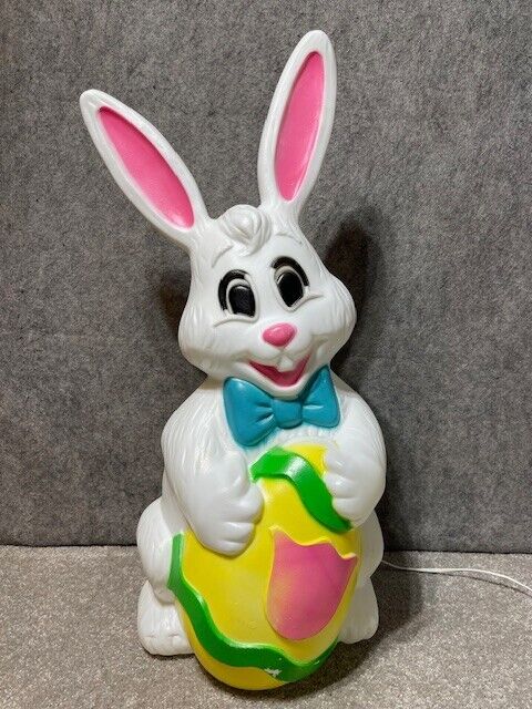 Vintage 26in Sun Hill Easter Bunny with Bow Tie and Egg Blow Mold Light Up