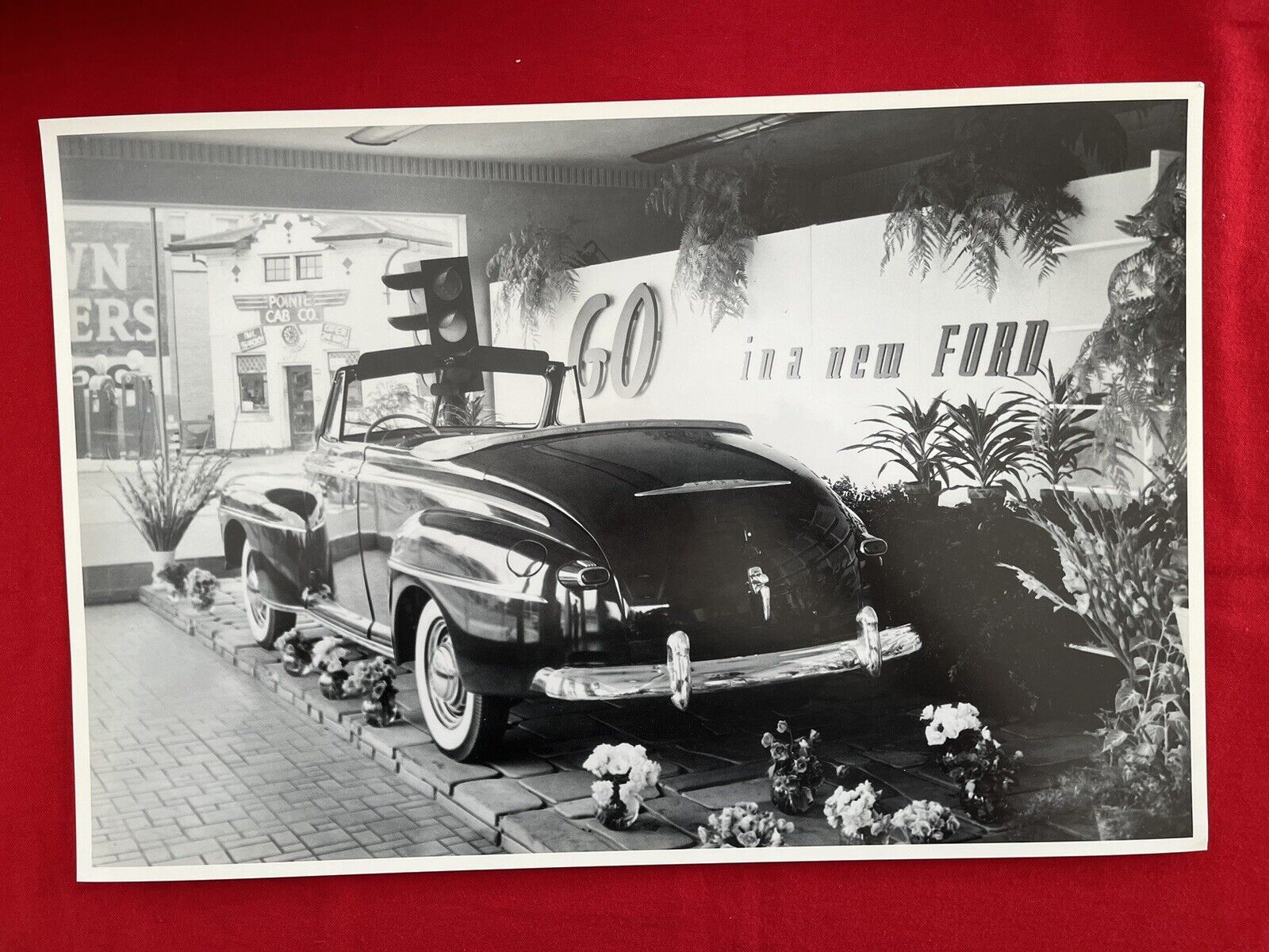Big Vintage Car Picture.  1948 Ford Super De Luxe Convertible In Dealer Showroom